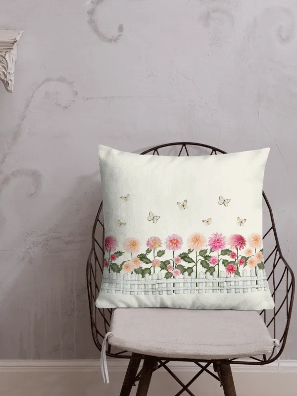 COTTAGE SUMMER DAHLIAS AND BUTTERFLIES GARDEN PILLOW product image (2)