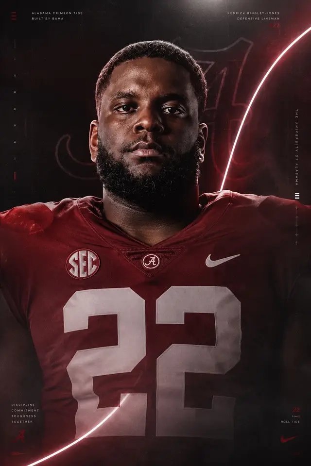 Today marks 22 Days until the Crimson Tide rises against ECU! Meet Sr D-Lineman Kedrick Bingley-Jones •Position: DL •Height: 6-4 •Weight: 302 •Class: Sixth Year •Hometown: Concord, N.C. •High School: Providence Day •Prev School: NC/Mississippi State