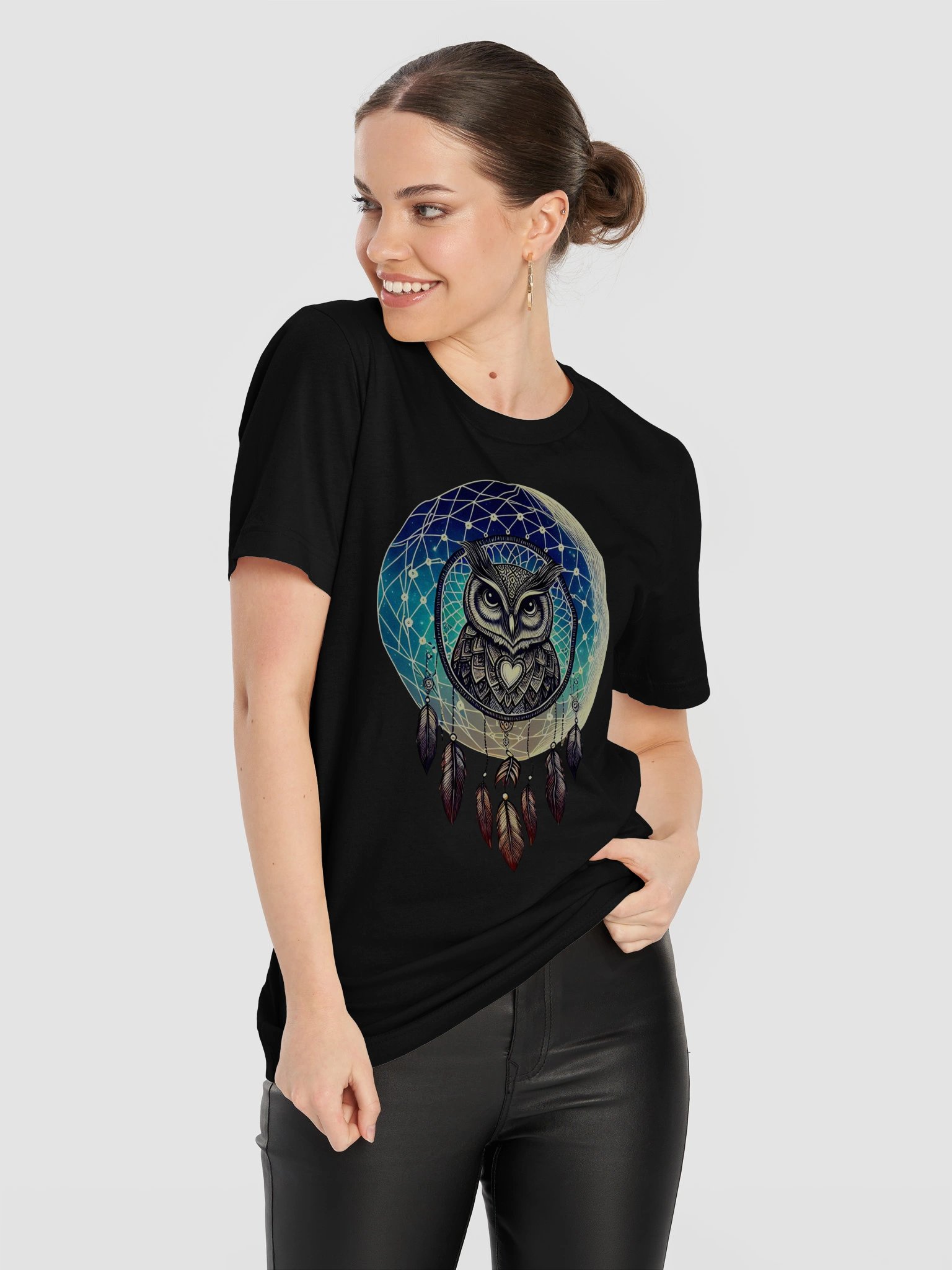 🌙 Lunar Owl Dreamcatcher T-Shirt – Mystical Moon & Feathers Design | Celestial Boho Spirit Animal Tee product image (3)