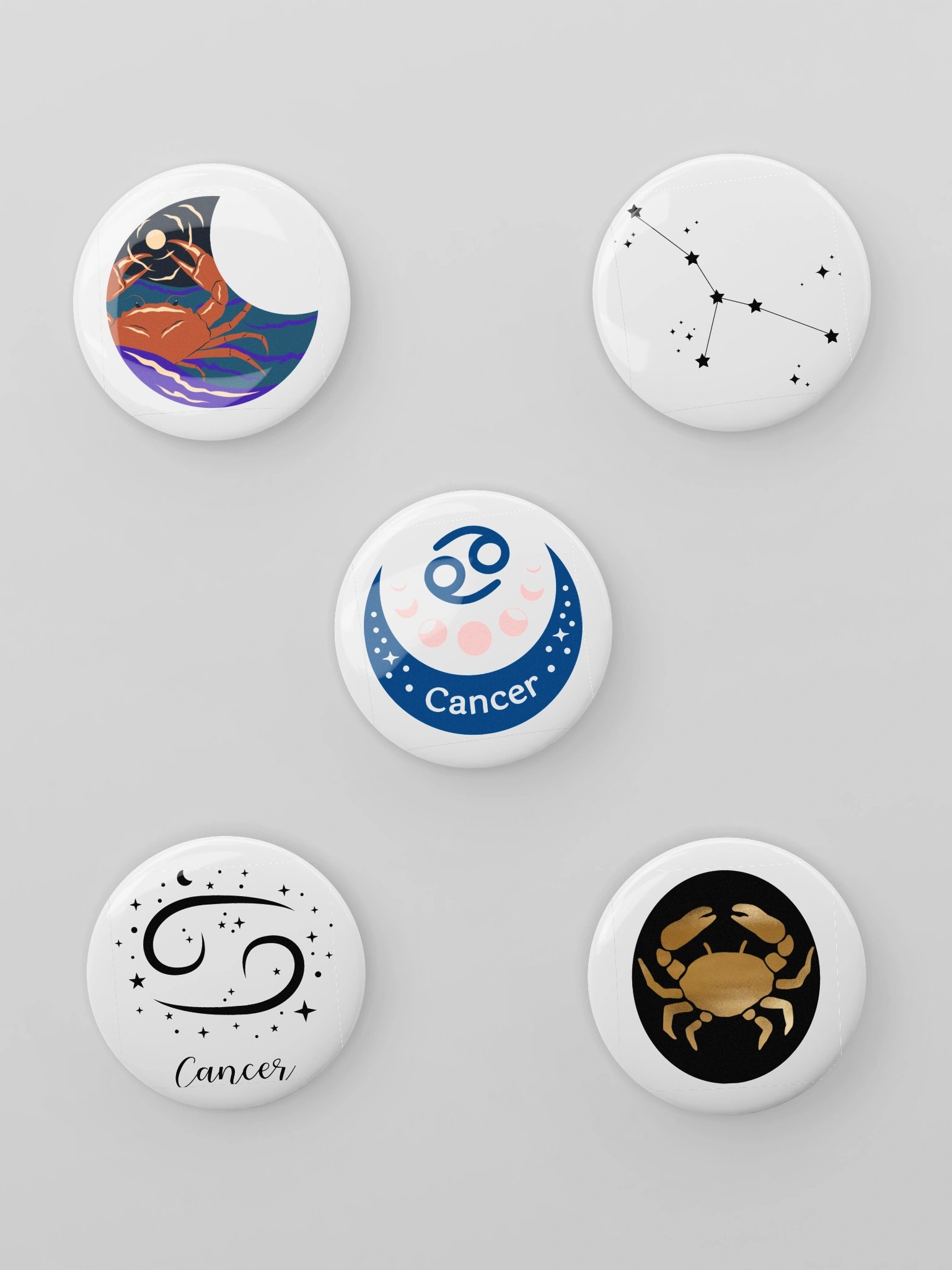 Cancer Zodiac Enamel Pin Set of 5 — Black & White Crab Astrology Pins for Jackets, Bags & Witchy Accessories product image (1)