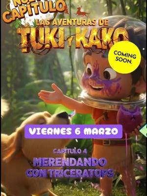 ✨EXTRA!!! El Capítulo 4 sale el Viernes 6 de Marzo en nuestro canal YouTube …  TUKI y KAKO meriendan junto a su nuevo amigo Triceratops y dan un paseo juntos por la selva! 🧒🏽✨🐶No te lo pierdas!!!!! #animacioninfantil #tukiykako #tukitees #triceratops #dinosaurios