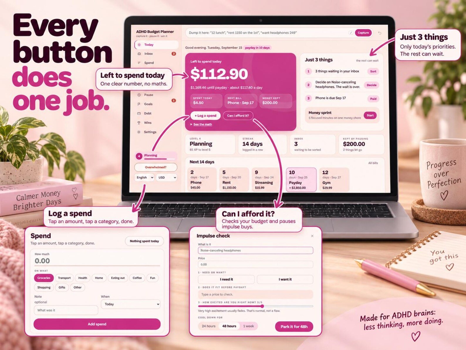ADHD Budget Planner, Paycheck Budget, Offline Web App product image (6)