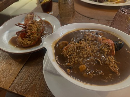 Seafood brothy rice with lobster for me 🦞 Lisa went for the steak 🥩

Absolutely massive portion for me … no chance I was fini...