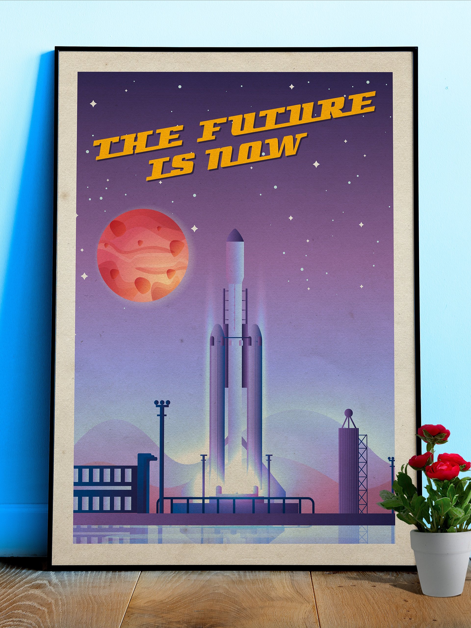 The Future is Now, SpaceX Falcon Heavy — Vintage space poster, retro space art, propaganda poster, retrofuturism art, retro sci-fi print product image (1)