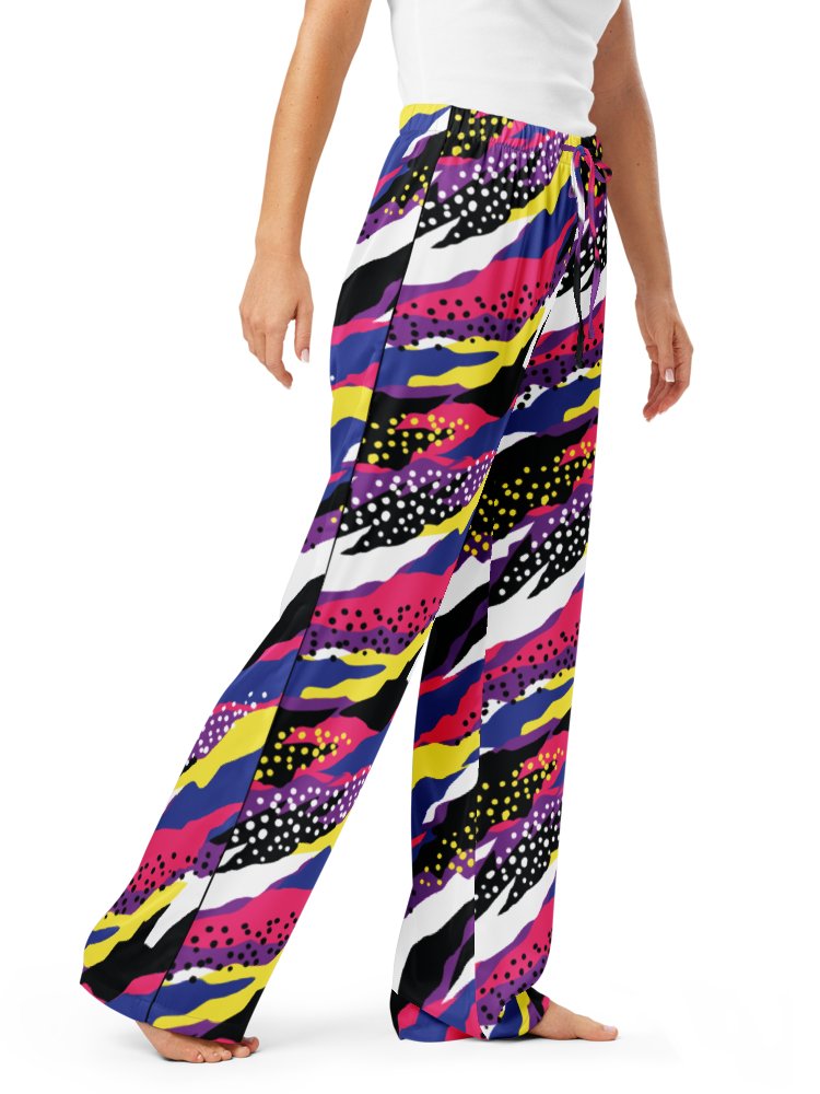 Retro 90s Cyber-Pop Waves | Vibrant All-Over Print Pajama Pants product image (8)