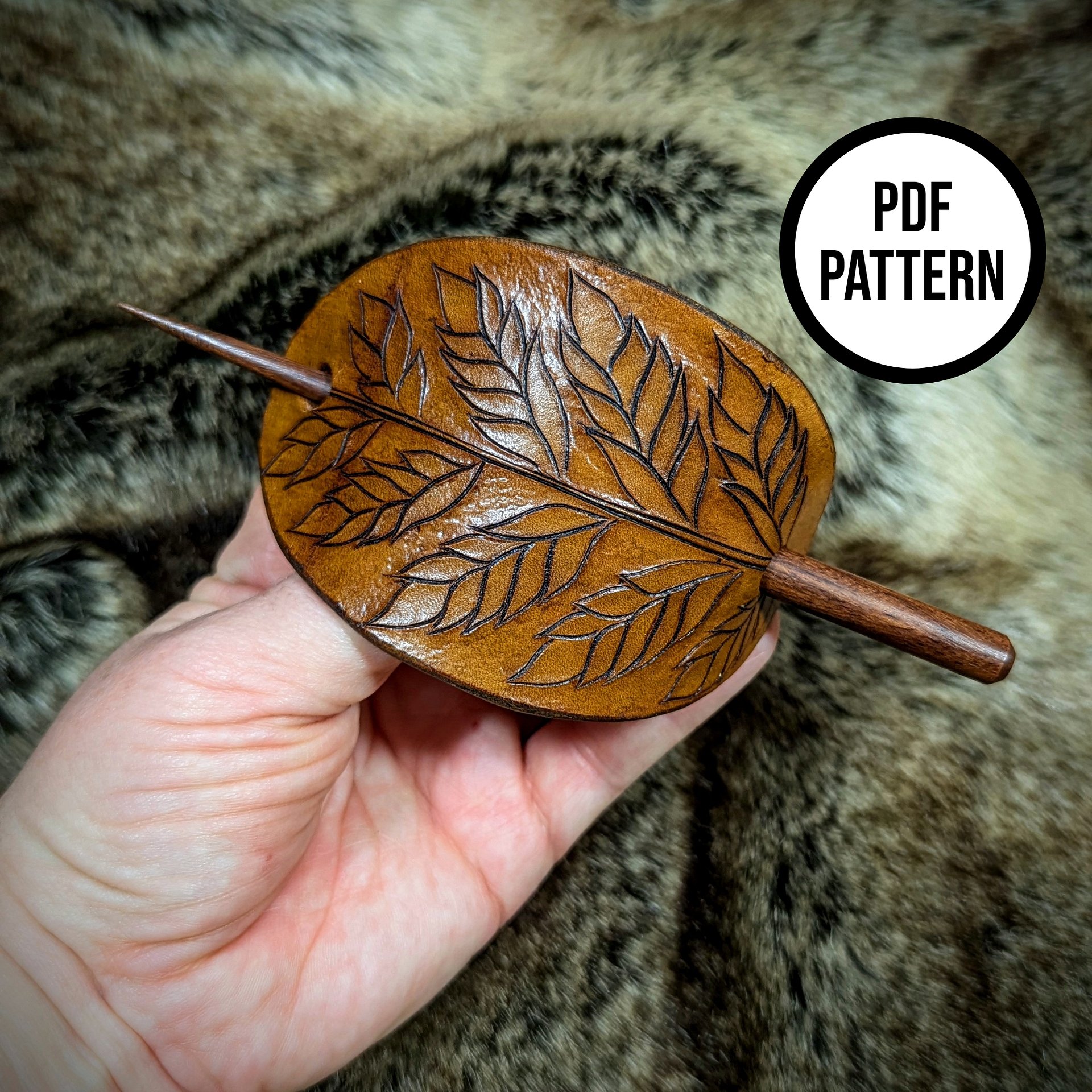 Leather Hair Slide with Wheat - PDF Pattern for Leatherwork product image (1)