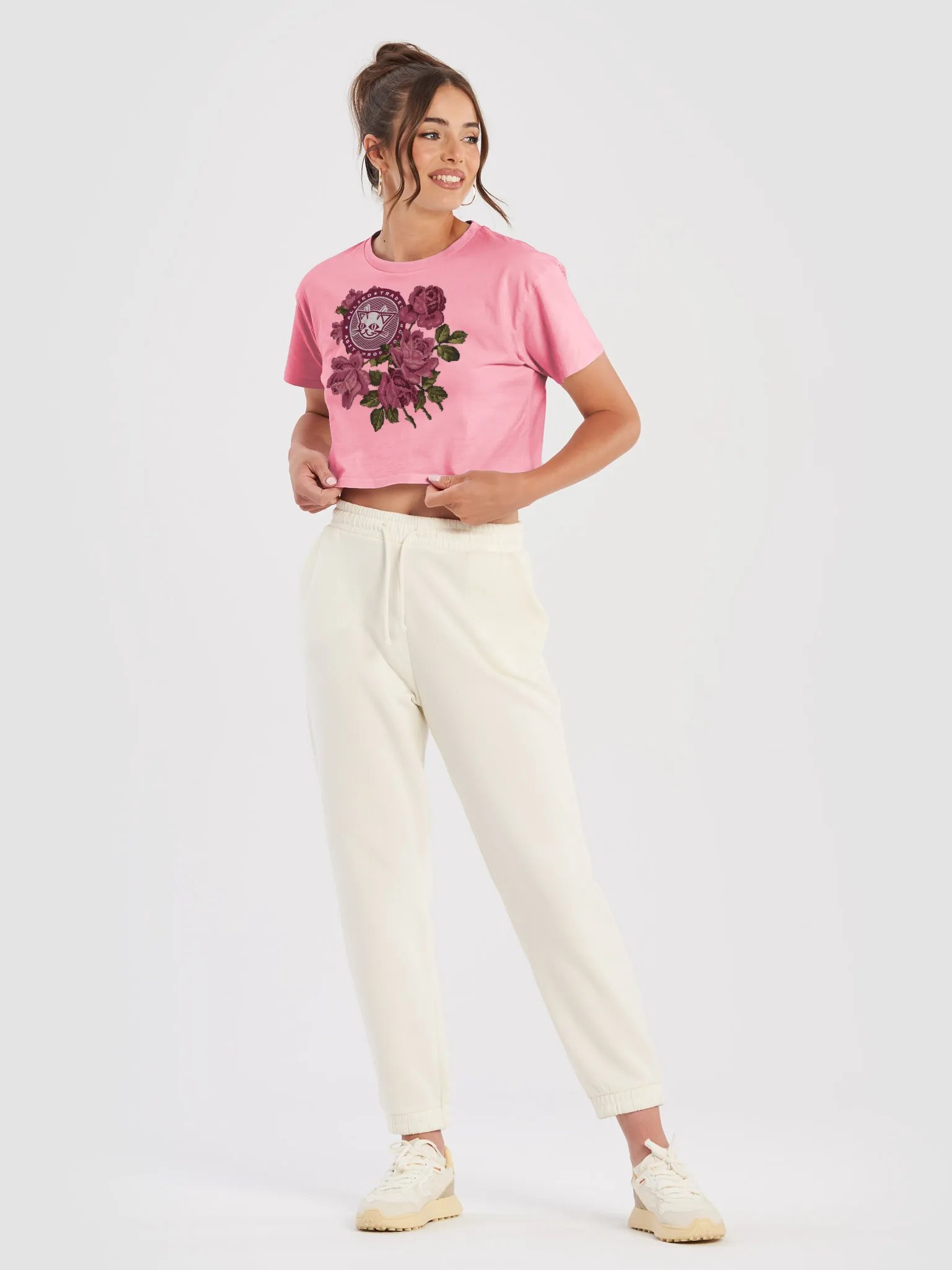 Thorns and Claws Alli Cat Logo Floral Crop Top Babydoll Tee product image (1)
