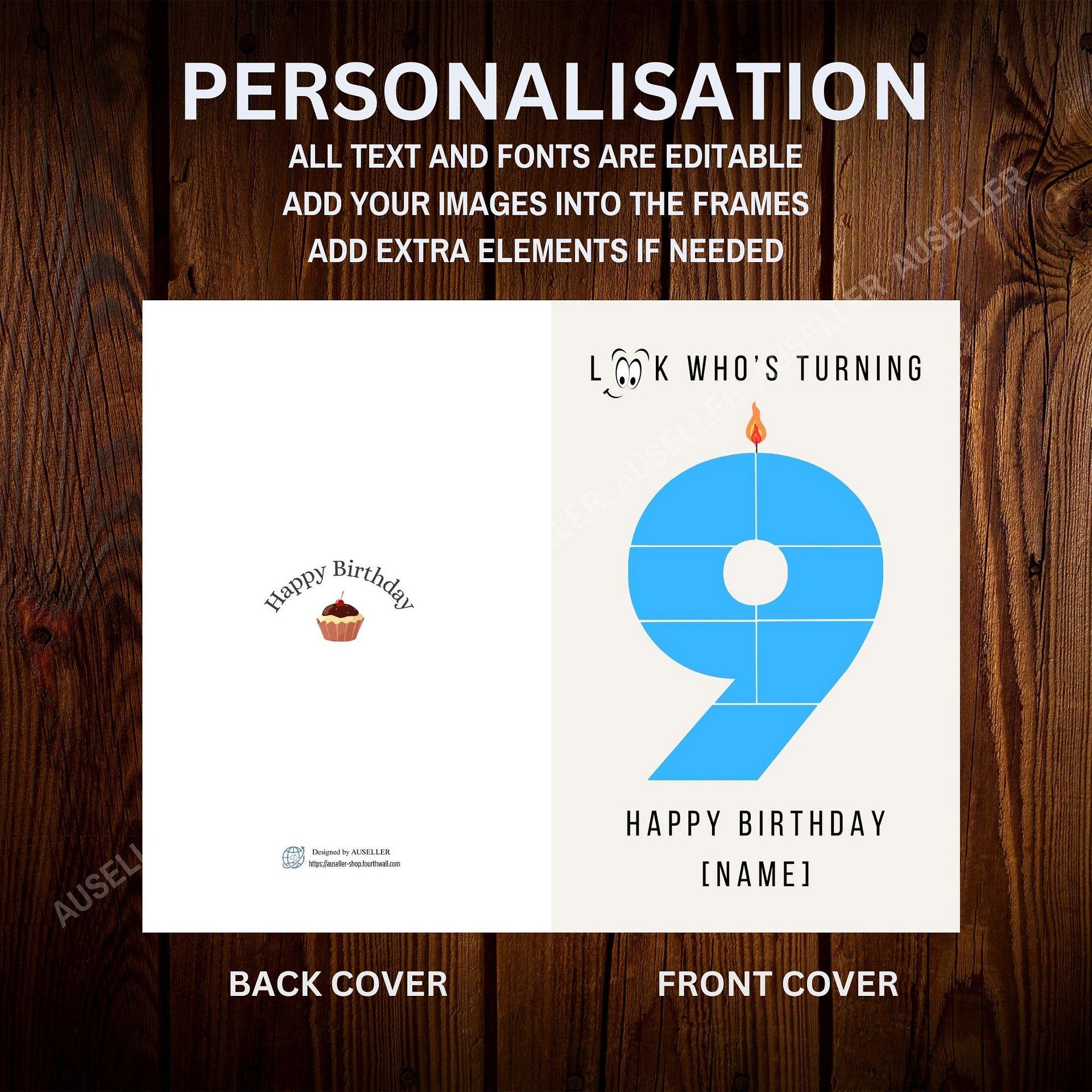9th Birthday Number Photo Card Canva Template | auseller