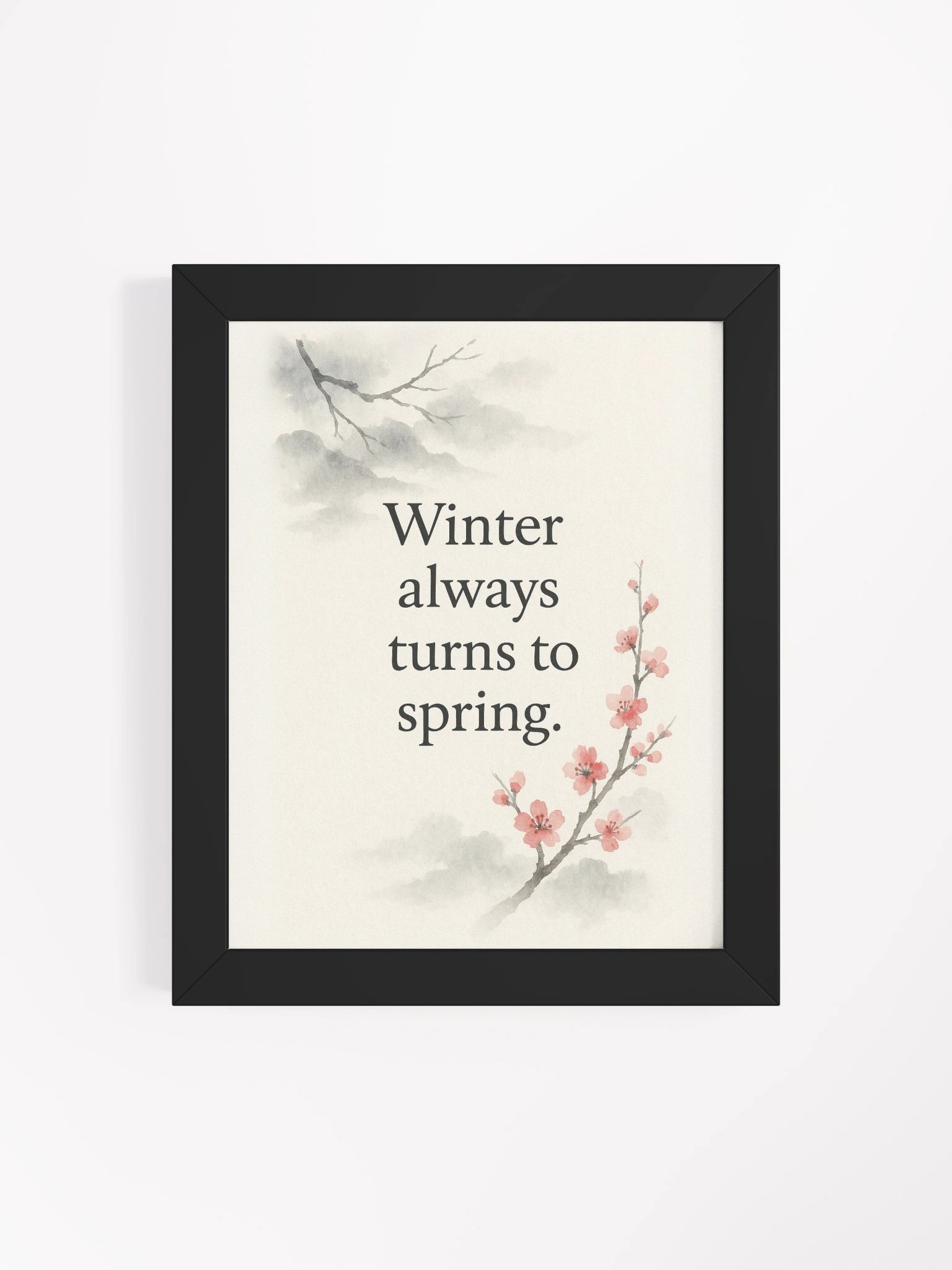 Winter Always Turns to Spring – Nichiren Buddhism Inspirational Wall Art – Japanese Sumi-e Style Print for Home or Altar product image (4)