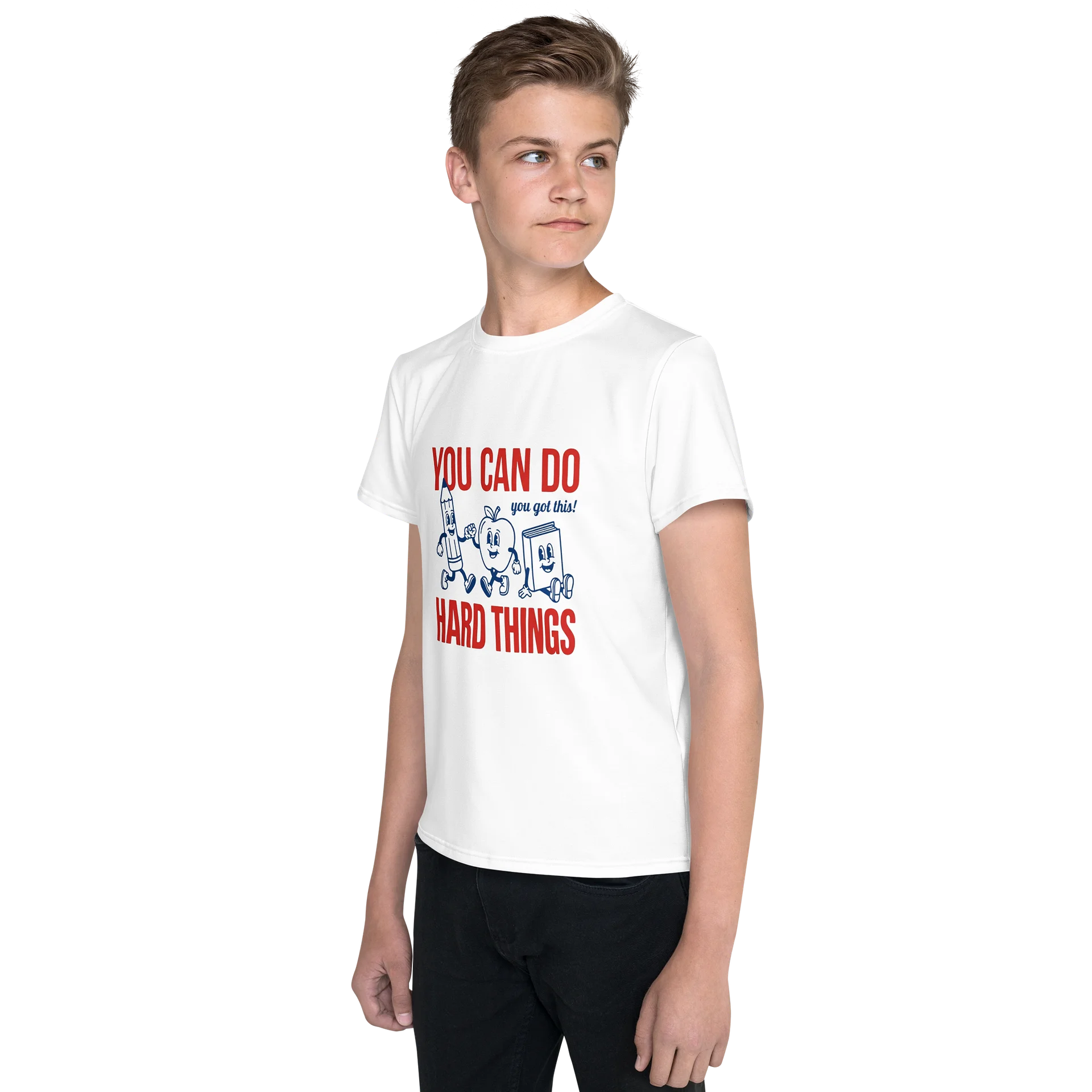 You Can Do Hard Things T-Shirt, Motivational Retro School Tee with Pencil Apple Book Characters✏️📚 product image (3)