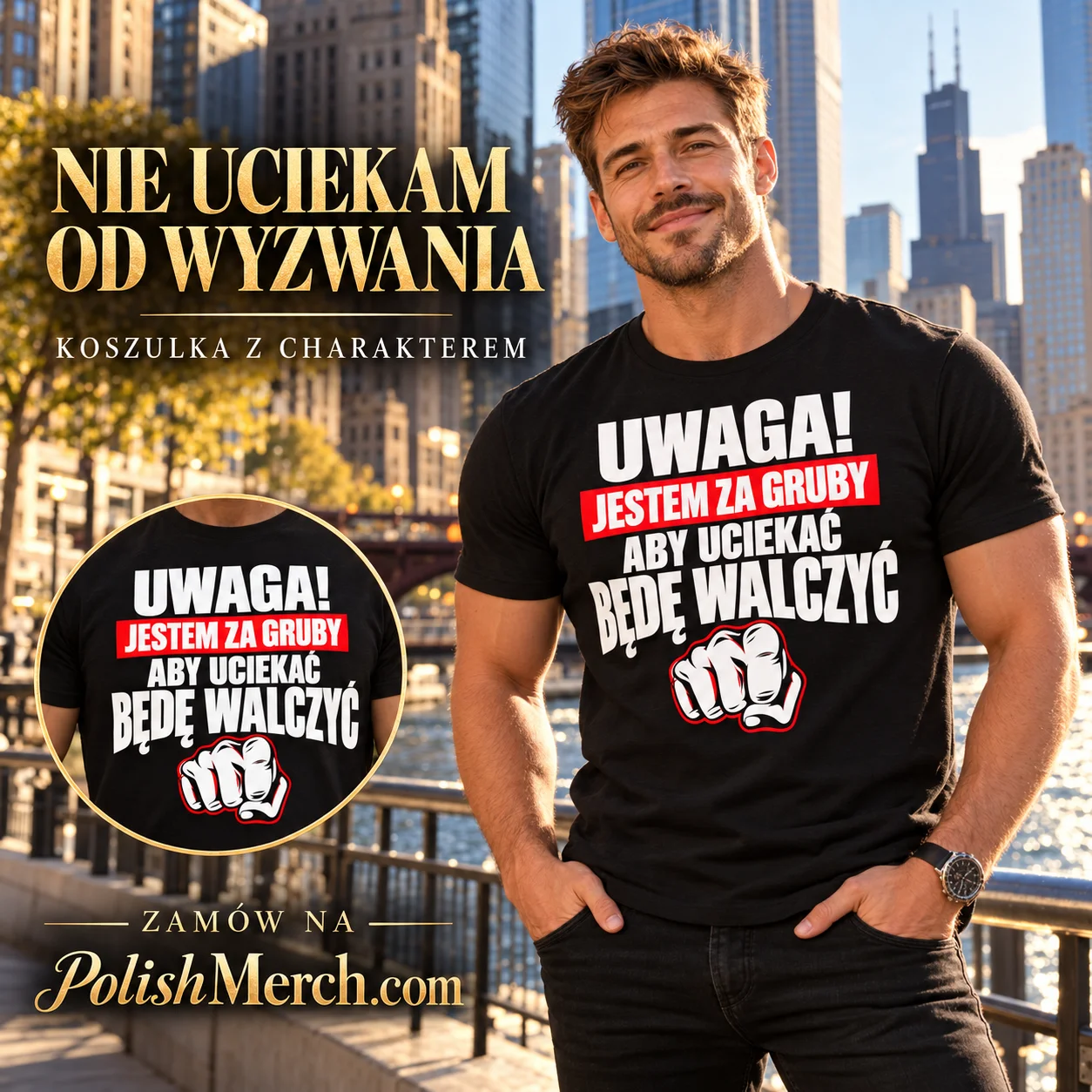 Uwaga! Too Fat to Run - Funny Polish T-Shirt product image (1)