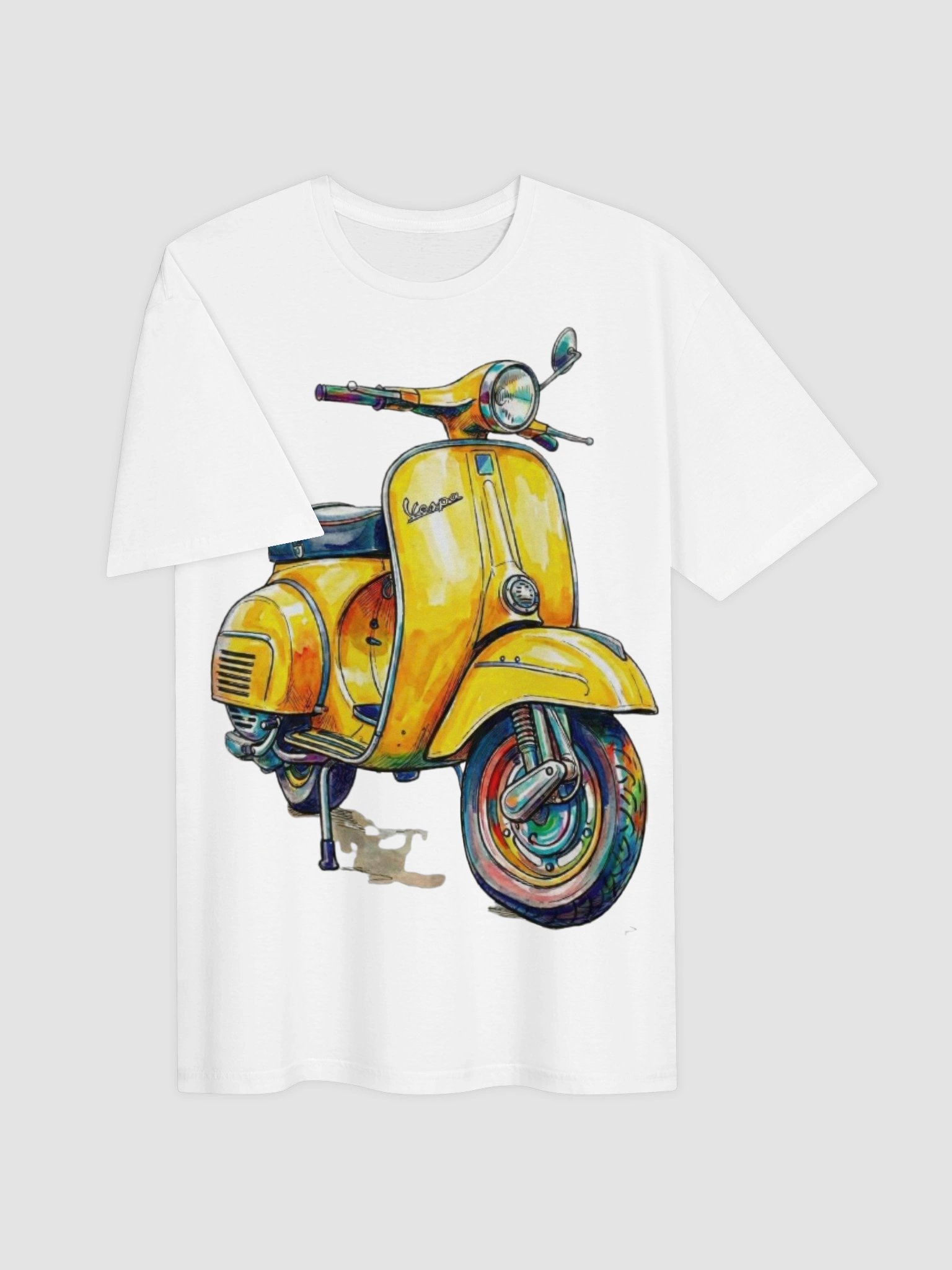 Yellow Vintage Scooter T-Shirt | Retro Italian Street Ride Graphic | 70s European Urban Culture Apparel product image (3)