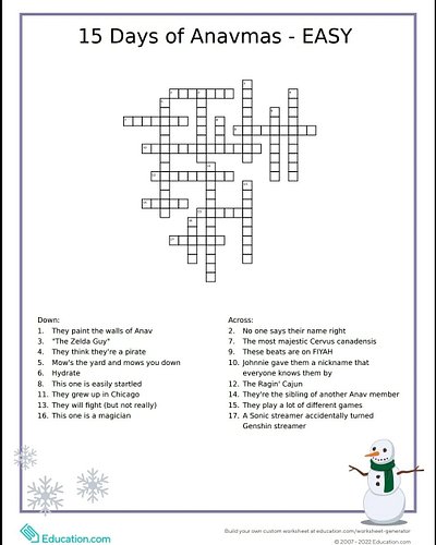 15 Days of Anavmas! Think you know Anav? Test your knowledge of the whole crew by trying out these two crossword puzzles! The...