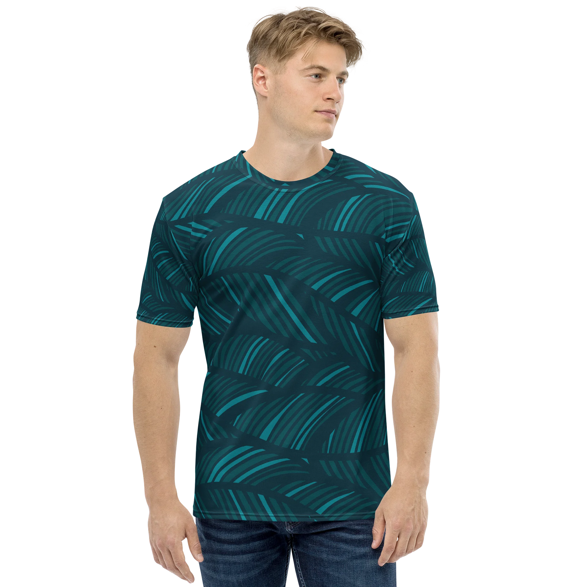 Teal Wave Abstract All-Over Print Tee product image (2)