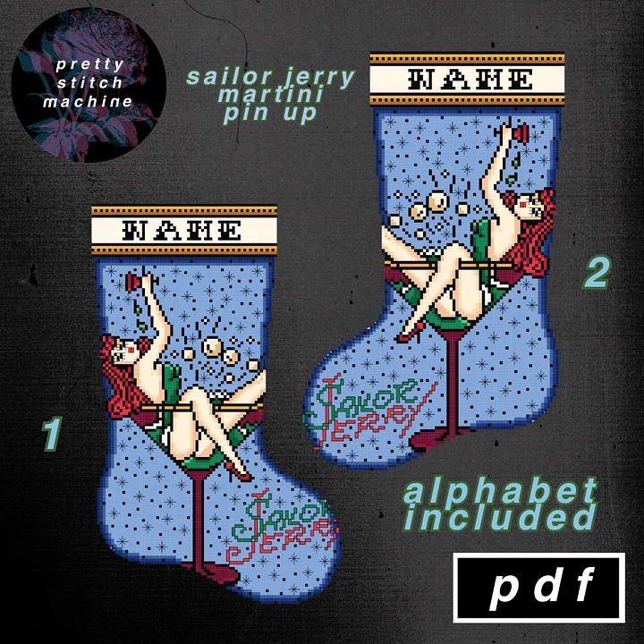 Sailor Jerry Cocktail Pin Up Girl Christmas Stocking Pattern Set product image (1)