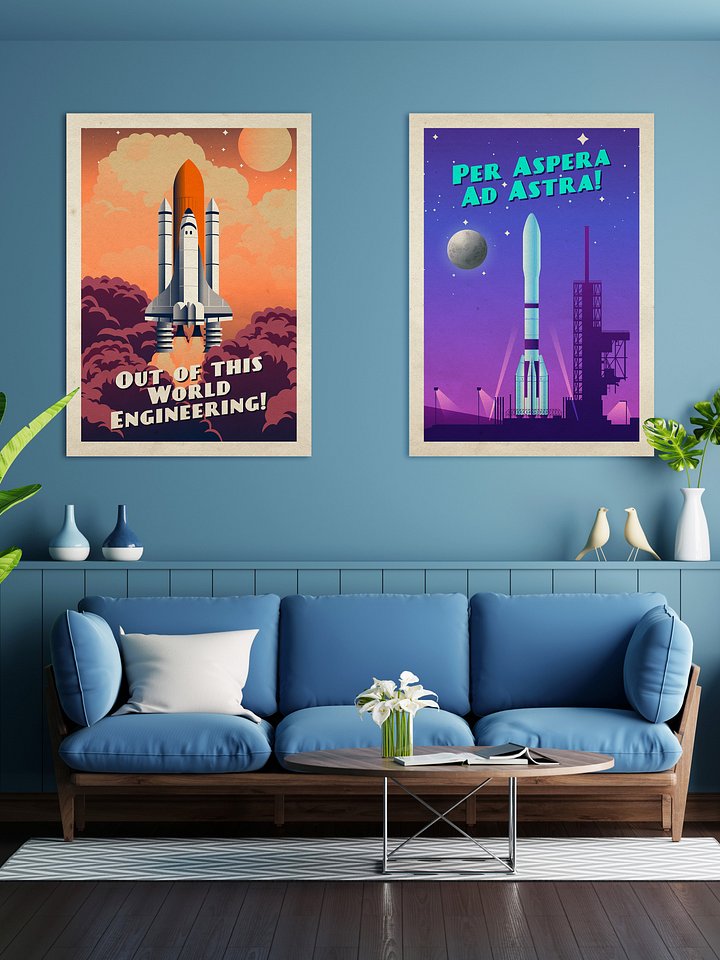 Per Aspera Ad Astra!, ESA Ariane 6 — Vintage space poster, retro space art, propaganda poster, retrofuturism art, retro sci-fi print product image (2)