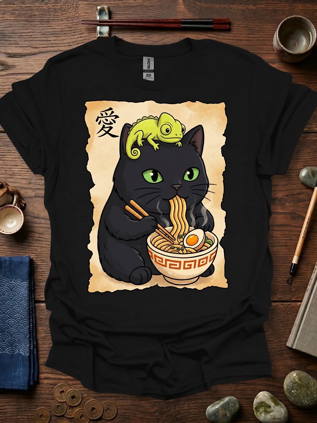 Chubby Black Cat Ramen T-Shirt product image (11)