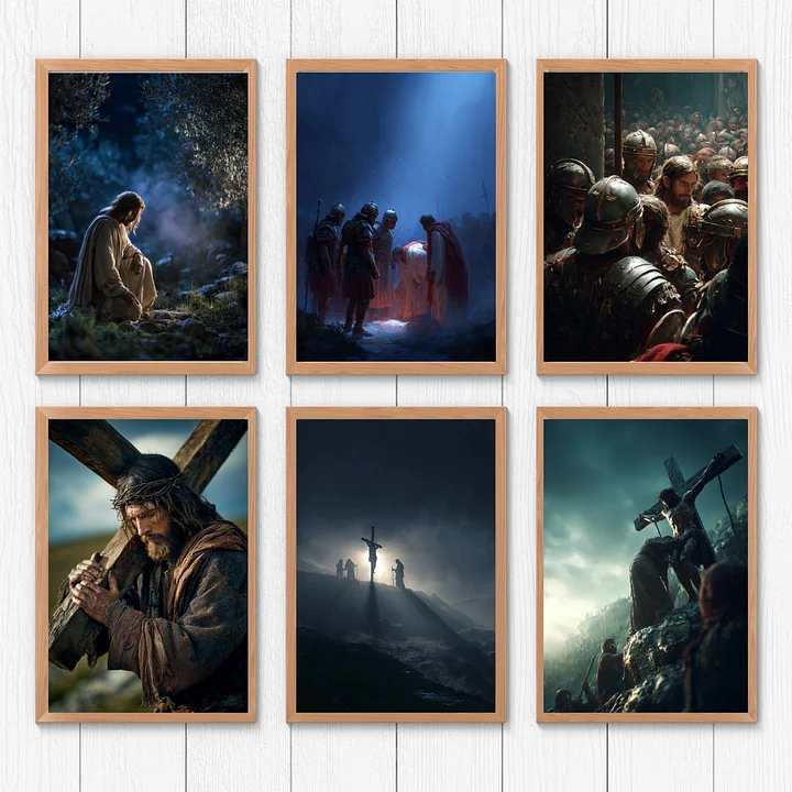 Jesus Crucifixion Wall Art Set | 5-Piece Christian Decor Printable product image (1)