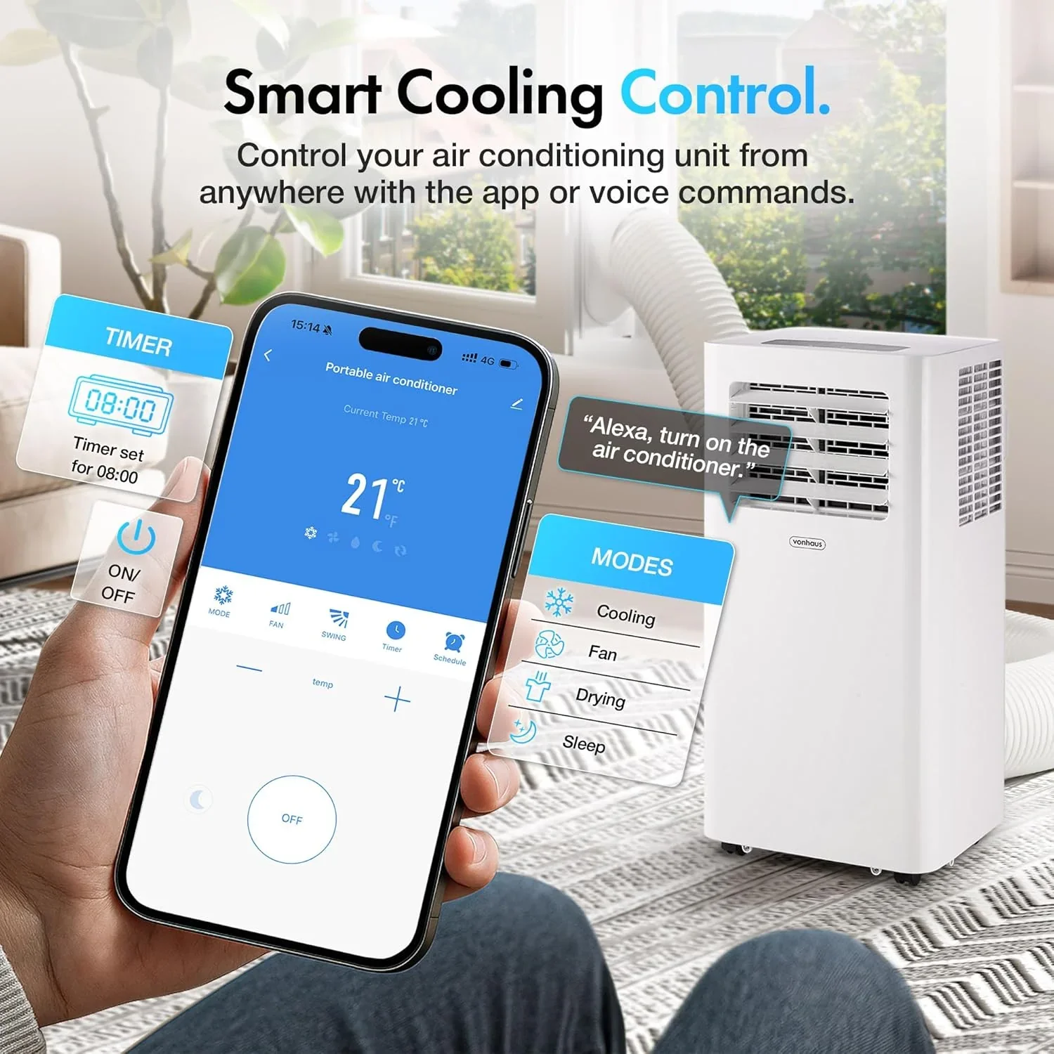 12000 BTU Portable Air Conditioner with WiFi, Dehumidifier, Sleep Mode & Remote Control product image (7)