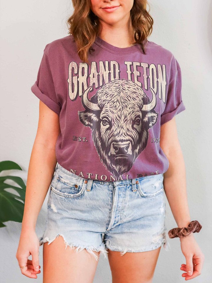 Grand Teton National Park Shirt – Vintage Bison Graphic Tee Wyoming product image (2)