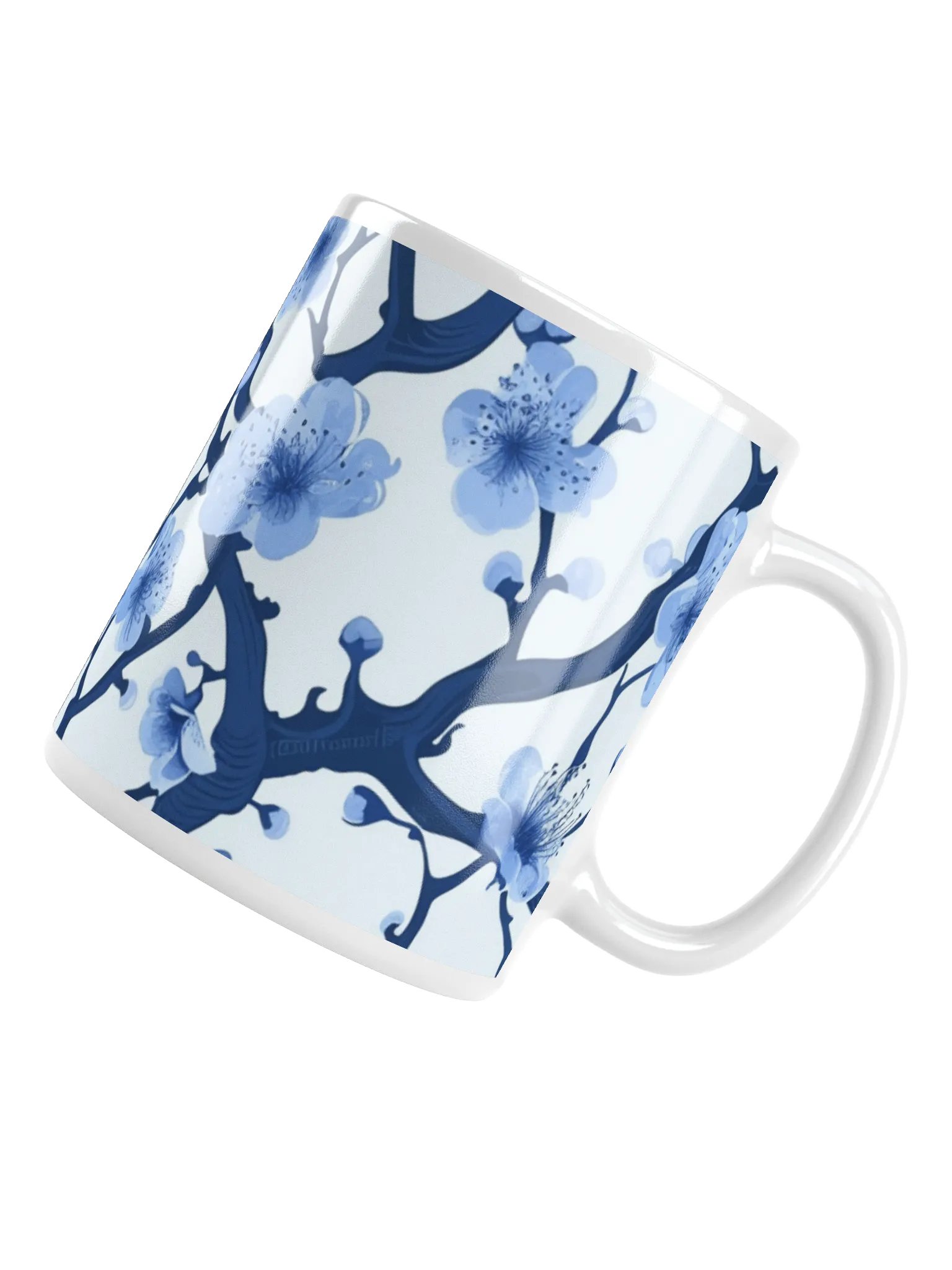 Blue and White Floral White Glossy Ceramic Mug by Treasure Pie product image (4)