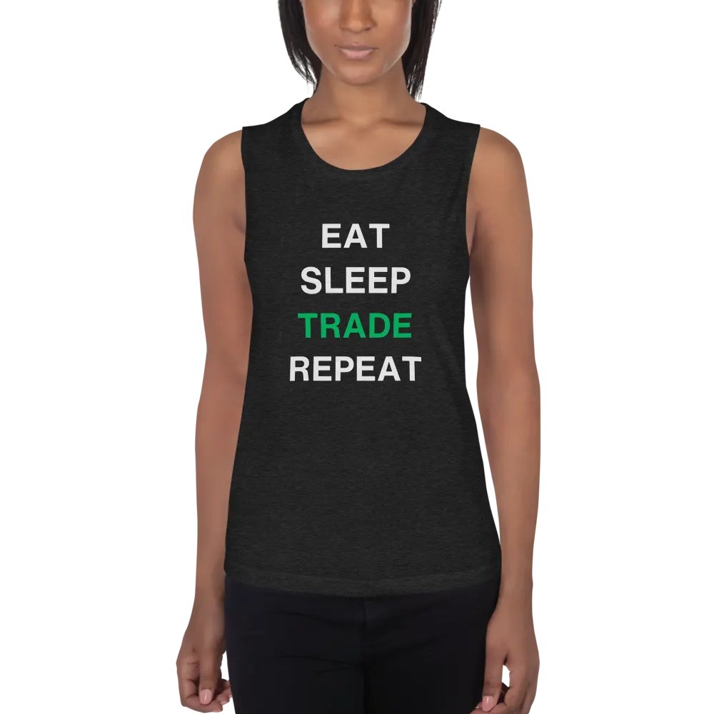 Eat, Sleep, Trade, Repeat Flowy Muscle Tank - Embrace the Comfort product image (1)