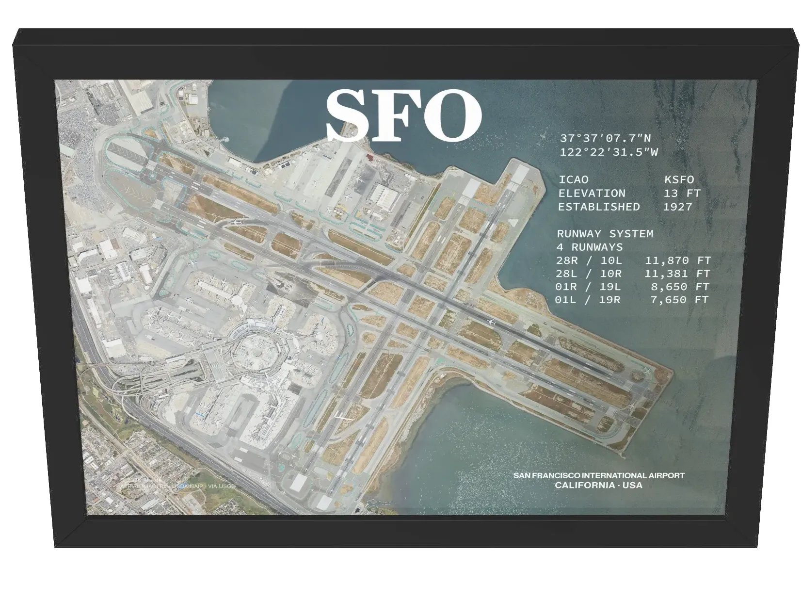 SFO - San Francisco International Airport Framed Aerial Print product image (6)