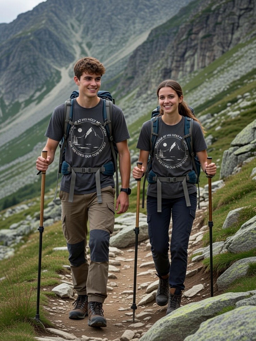 Holy Mountain T-Shirt. Psalm 99 Bible Verse Christian Faith Hiking Tee product image (3)