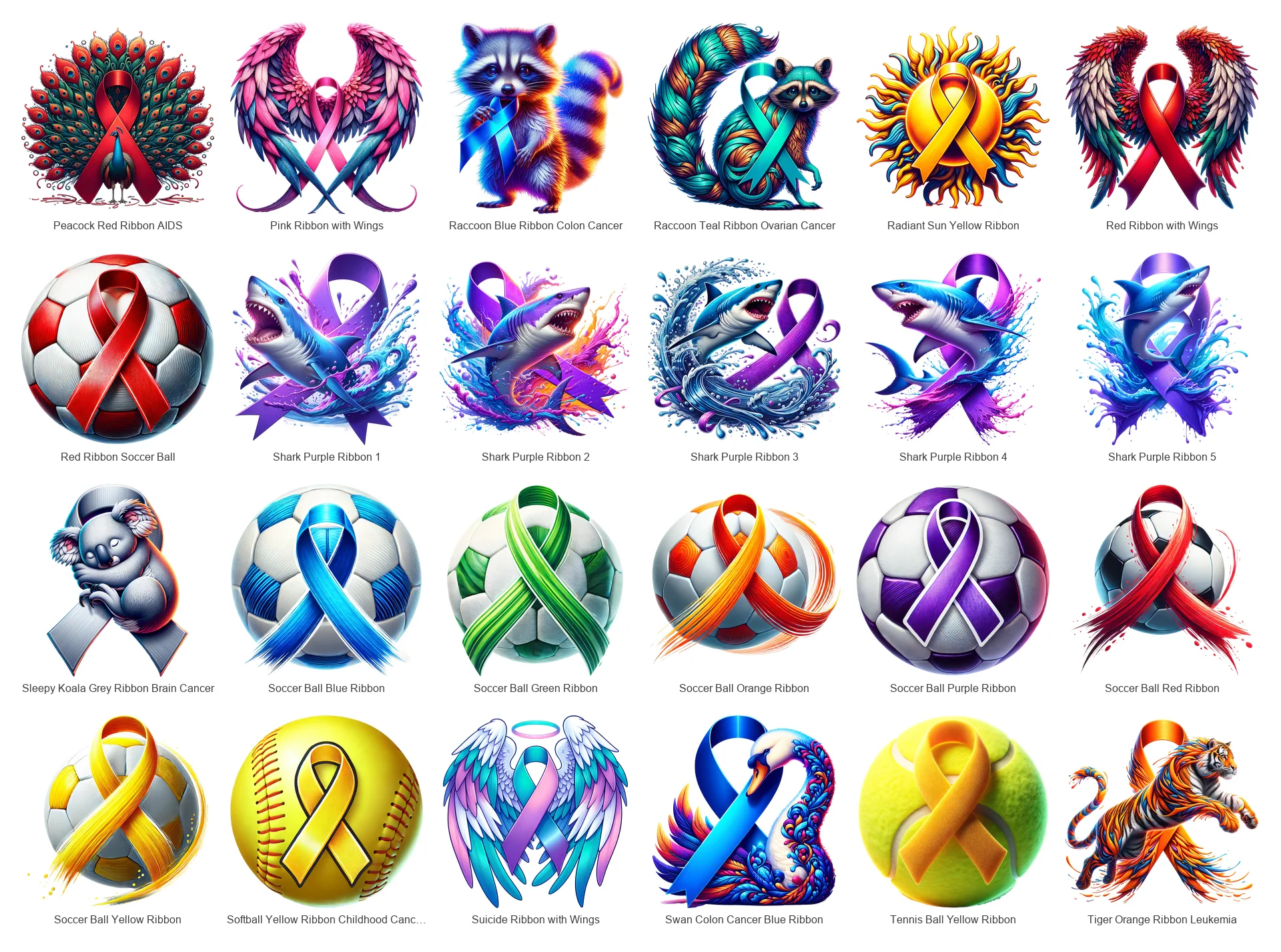 Awareness Ribbon PNG Bundle | 53 Designs | All Causes | Commercial Use product image (3)