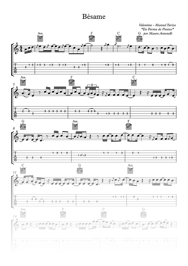 Bésame - Partitura + Tab + Acordes + Pista product image (1)