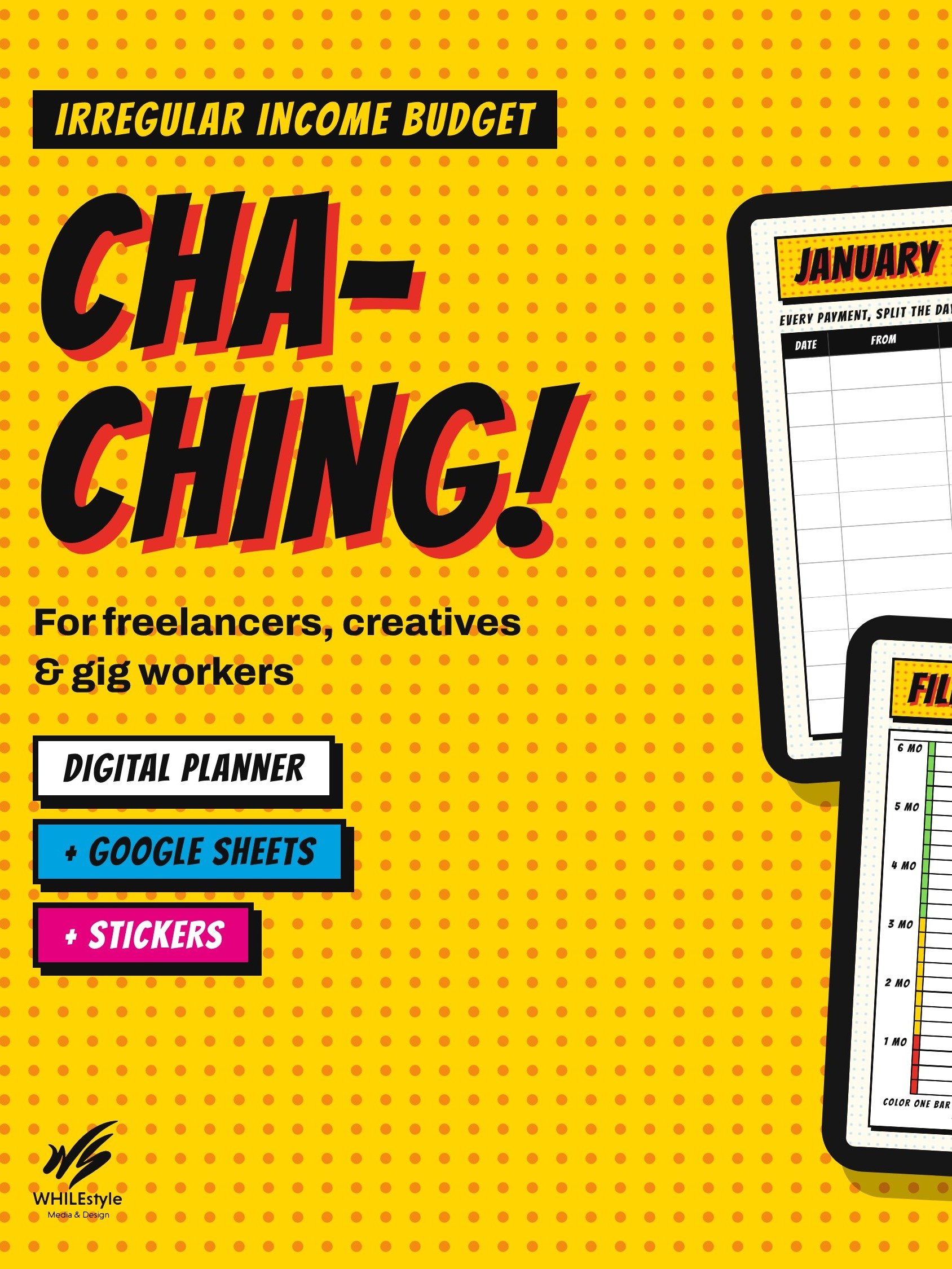 Freelancer Budget Planner for Irregular Income | Self-Employed Digital Budget + Google Sheets Spreadsheet | GoodNotes Pop Art product image (1)