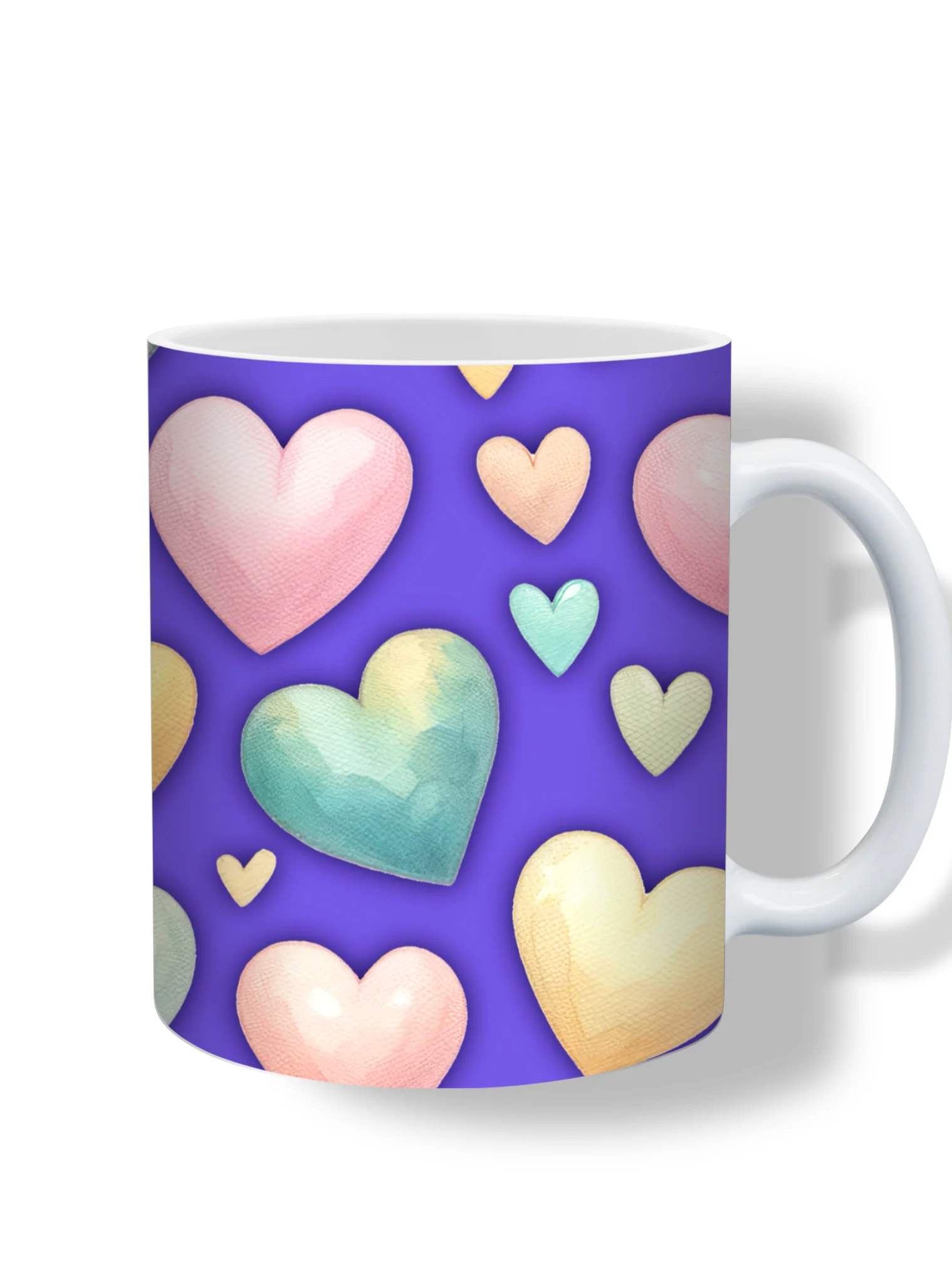 (Purple) Colorful Hearts 11oz Coffee Mug – Cute and Romantic Love-Themed Ceramic Cup – Perfect for Valentine's Day, Anniversaries, or Daily Use product image (1)