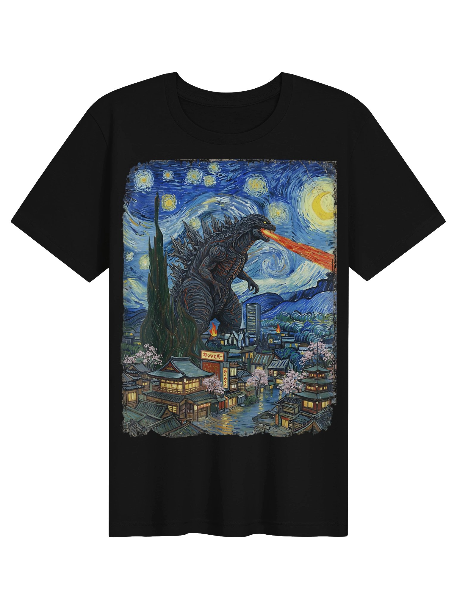 Kaiju Monster Starry Night Vintage Japanese Art Parody T-Shirt product image (6)