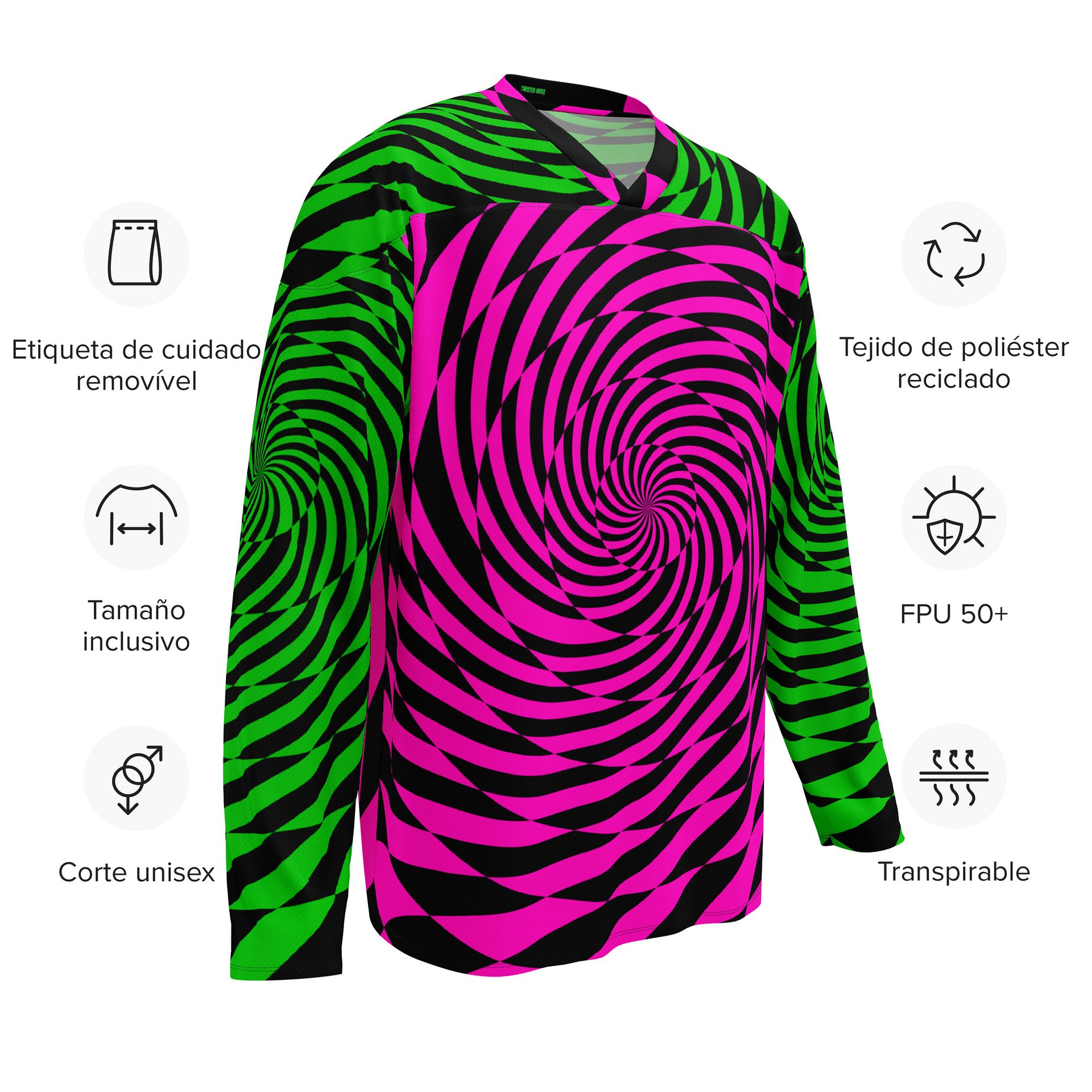 Trippy Rave Hockey Jersey, Psychedelic Spirals EDM Shirt, Fun Swirl Festival Wear, Retro Raver Fashion, Neon Pink Green Checkers Clothes product image (11)