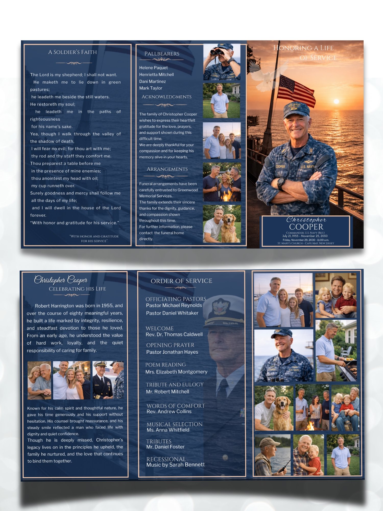 US Navy Trifold Funeral Program Template • Sunset Landscape with Flag • Editable in Canva • US Letter & Legal Sizes • 6 Pages product image (2)