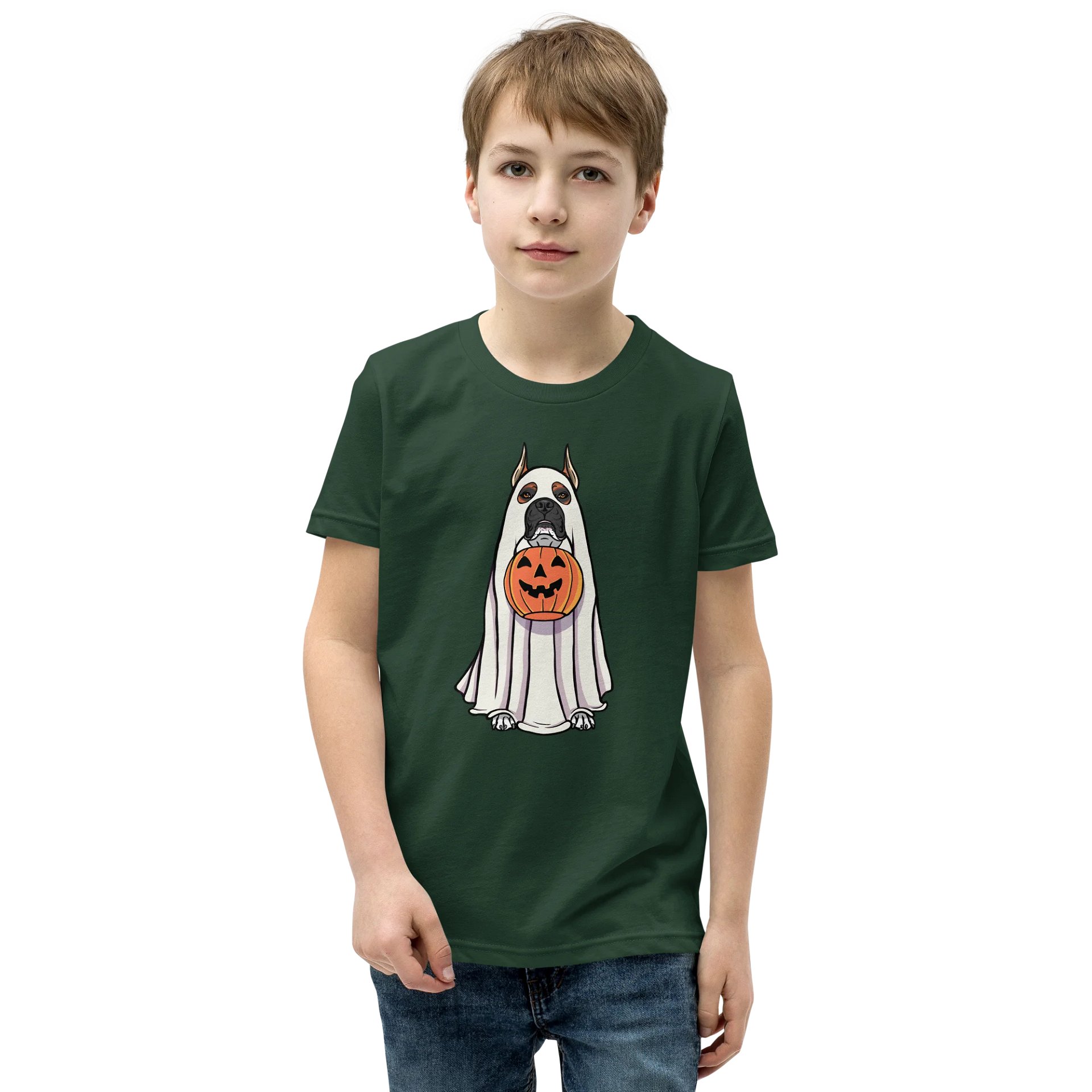 Halloween Boxer(Red, Black Mask, Cropped Ears) Youth T-Shirt product image (1)