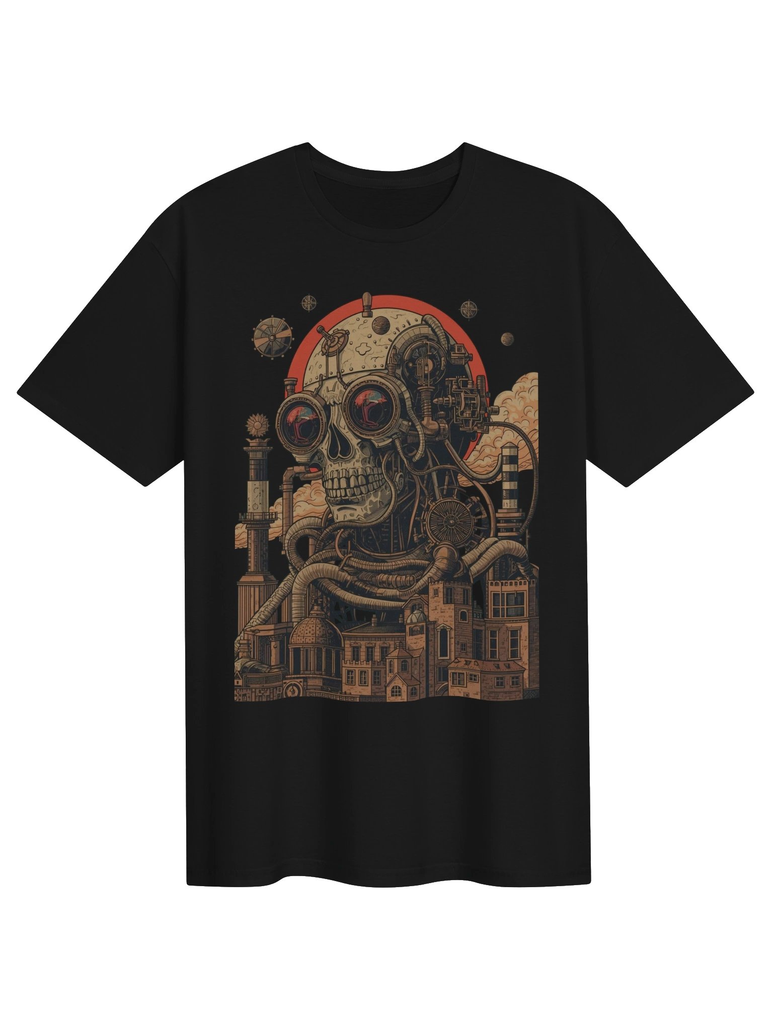 Mechanical Skull Future City T-Shirt product image (1)