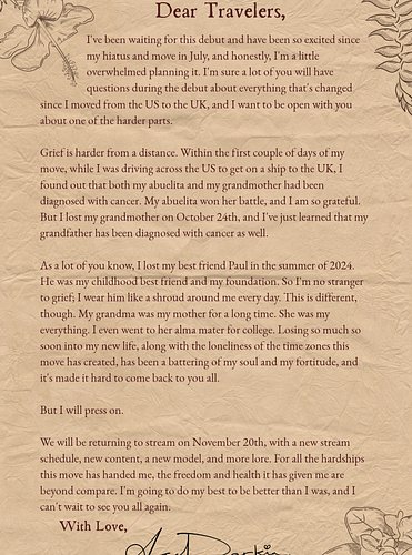 It's a lot of words I know but TLDR, I'll be back November 20 and life is hard.