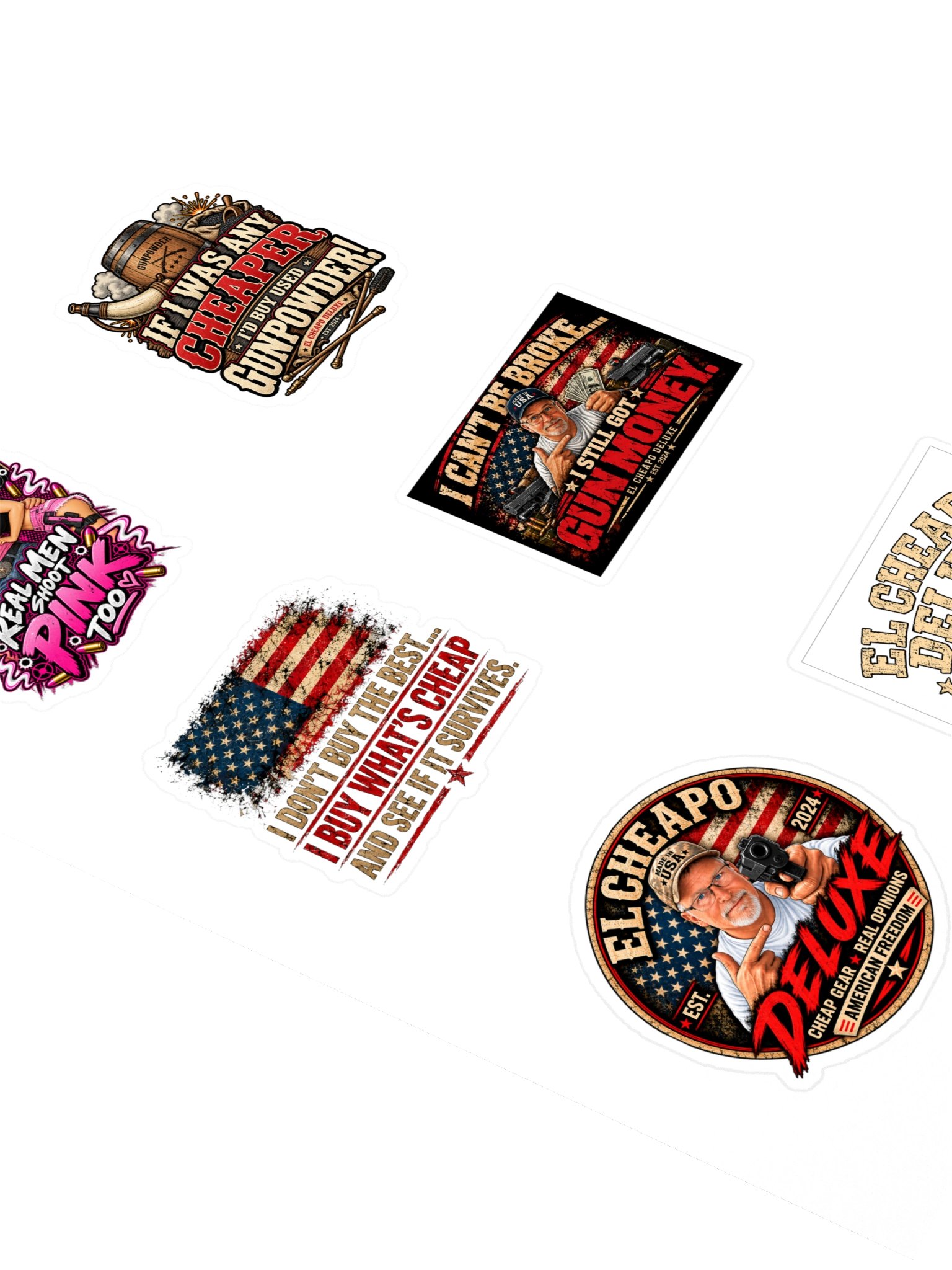 El Cheapo Deluxe Patriotic Gun Humor Sticker Sheet product image (2)
