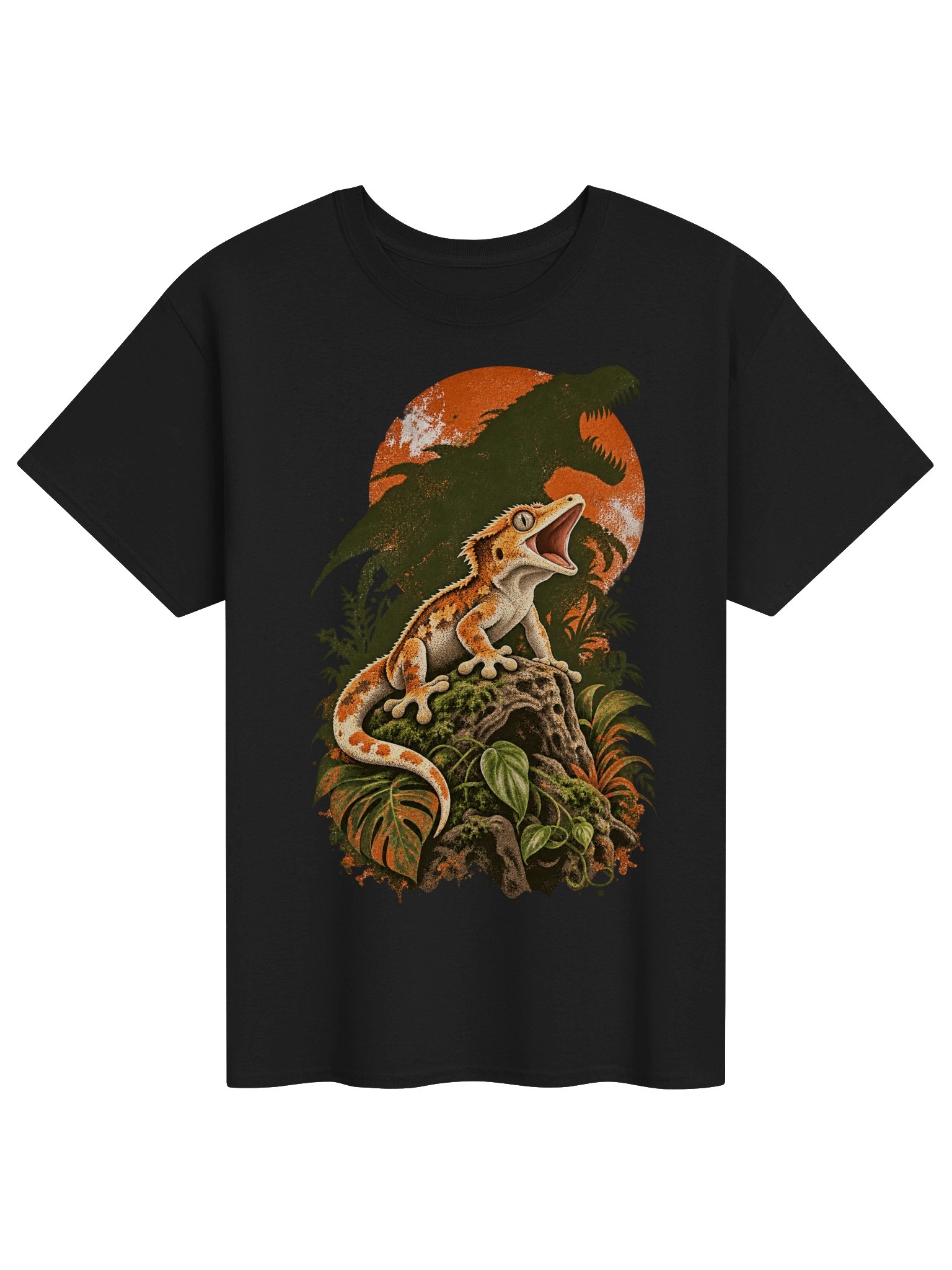 Crested Gecko Dinosaur Shadow Sunset T-Shirt product image (1)