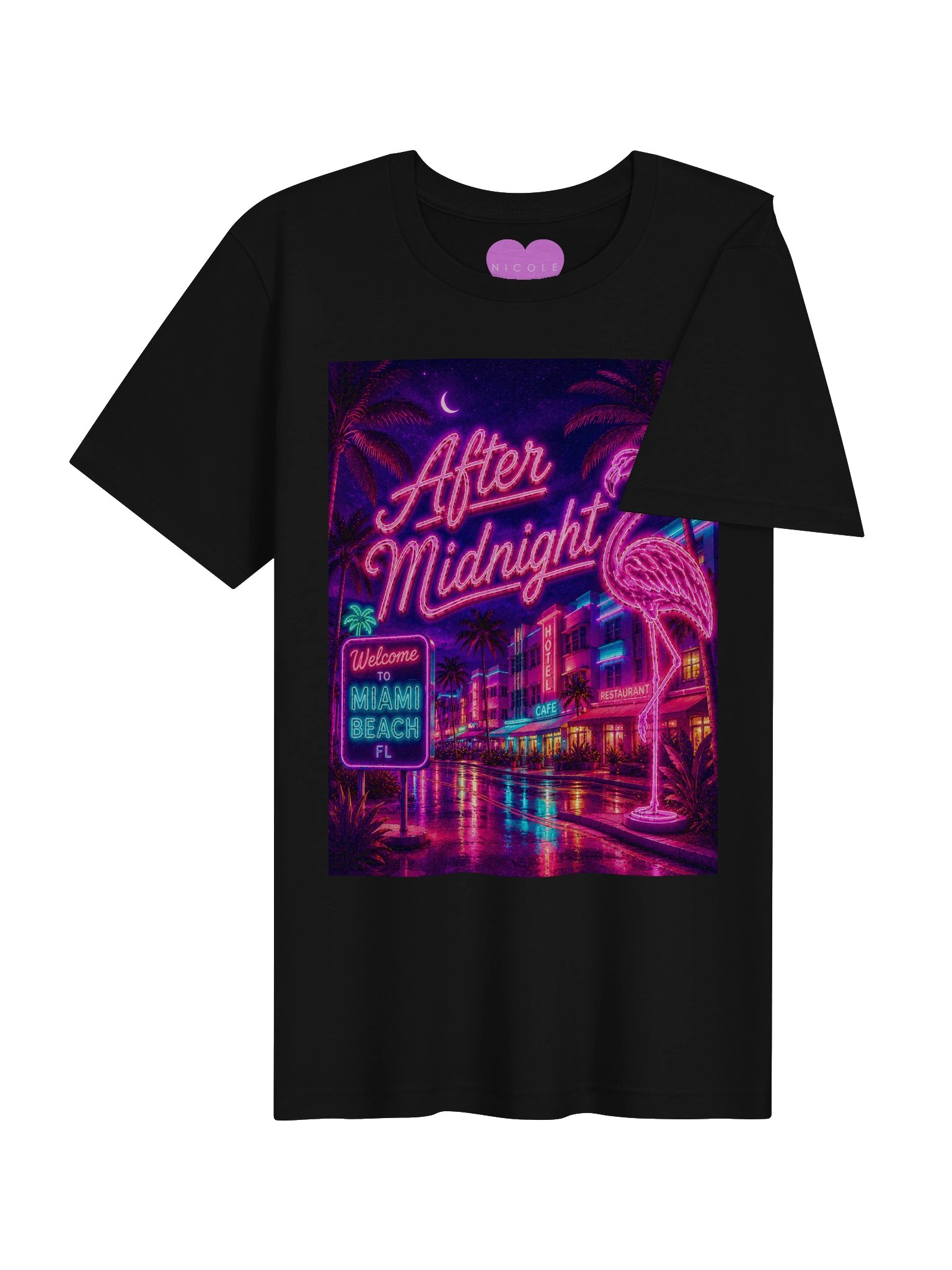 Miami Beach, Florida After Midnight Pink Flamingo T-Shirt product image (4)