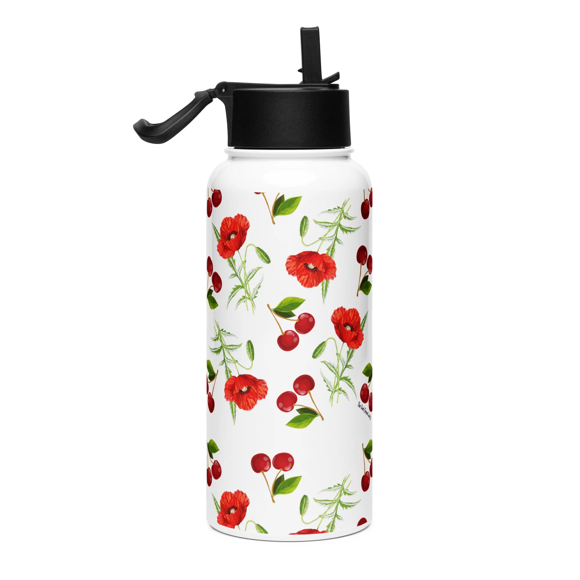 Poppies and Cherries Red and White - Stainless Steel Water Bottle product image (1)