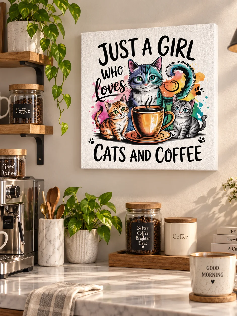 Just a Girl Who Loves Cats & Coffee Canvas product image (5)