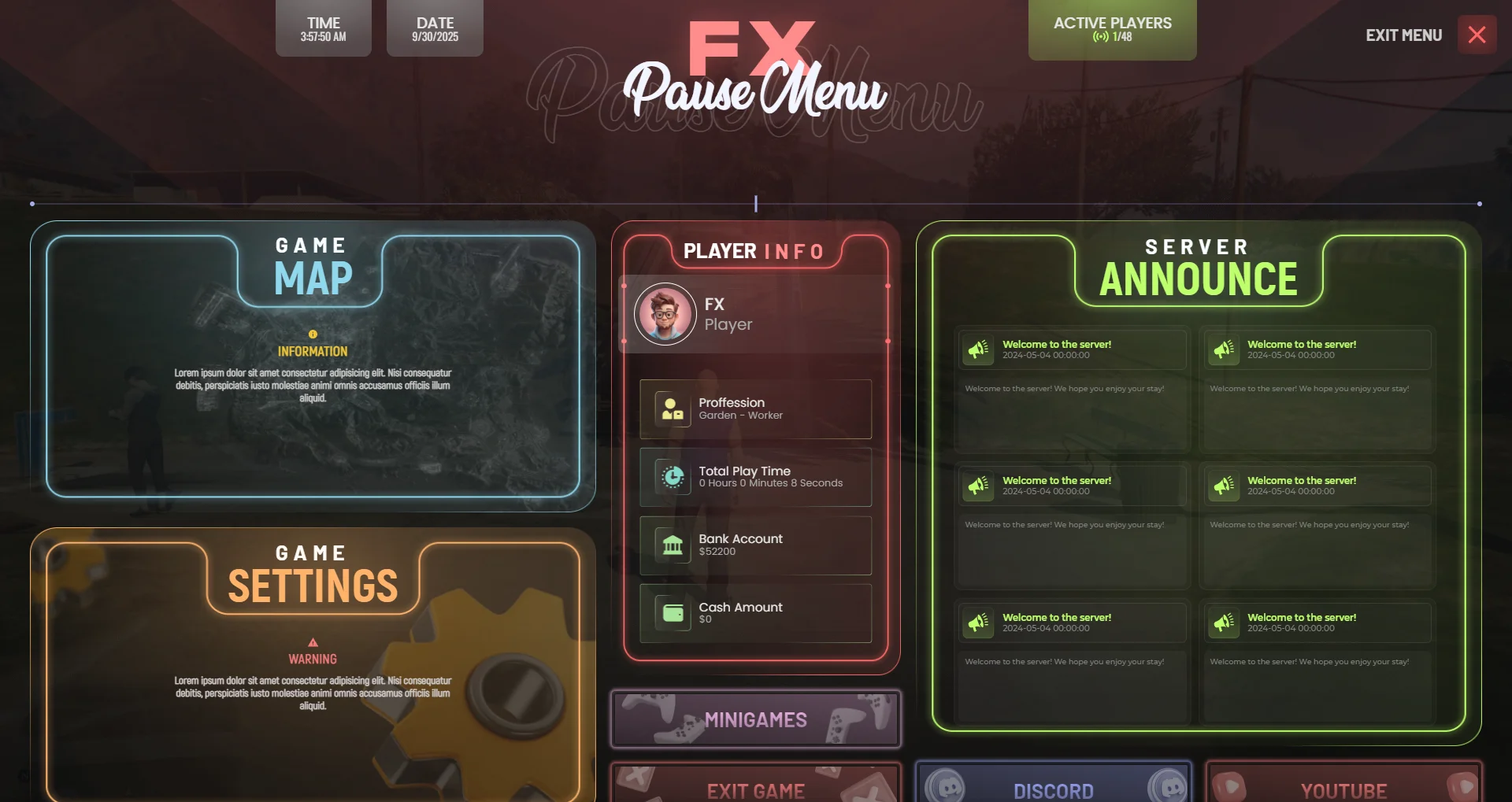 FREE FIVEM PAUSE MENU V2 [ QB / ESX ] product image (3)