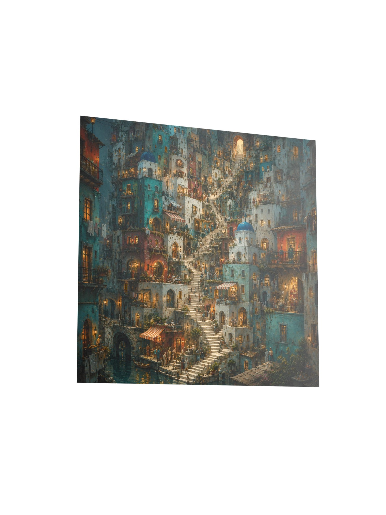 Mediterranean Stairway Village Poster | Colorful Coastal European Cityscape Wall Art product image (4)