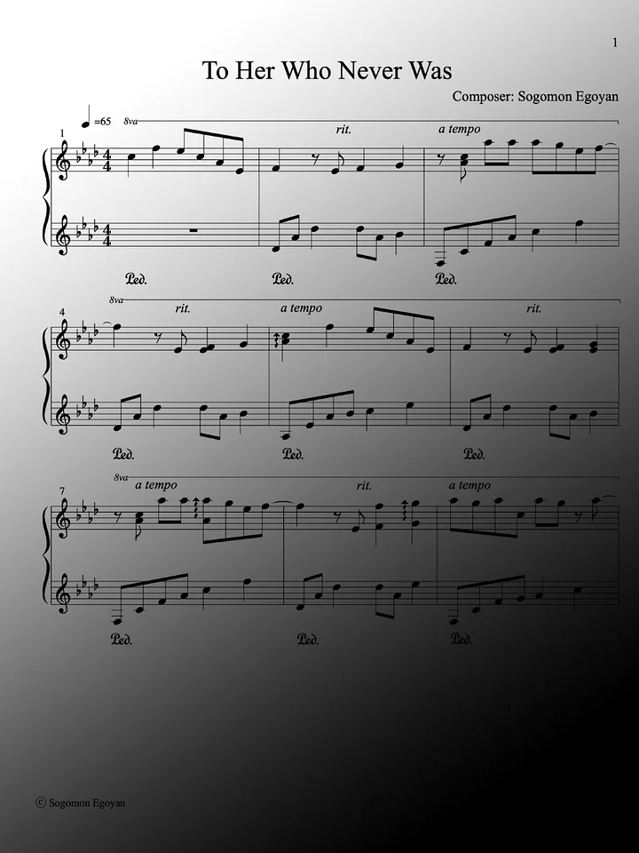 To Her Who Never Was by Sogomon Egoyan - Piano Sheet Music product image (1)