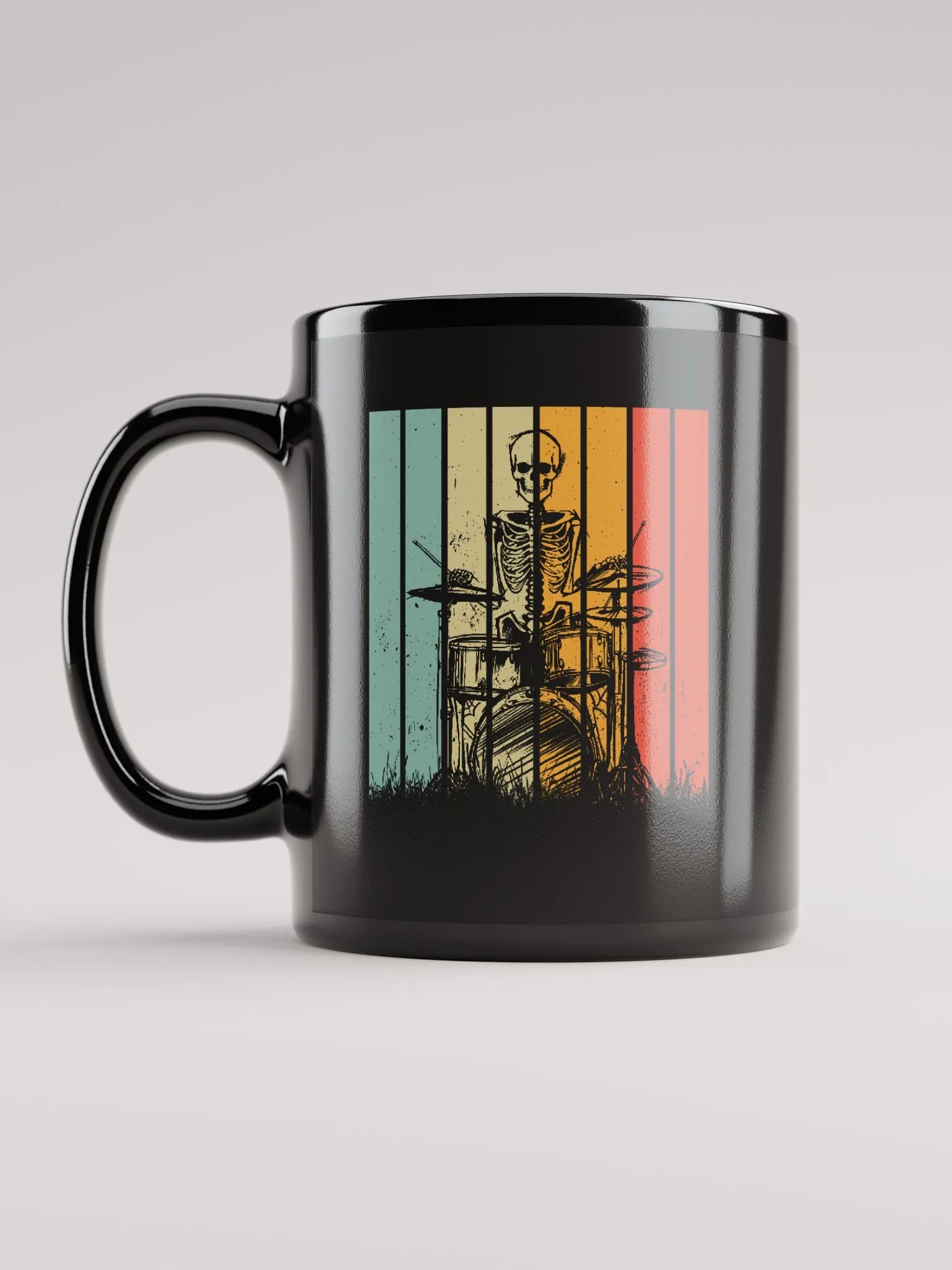 Skeleton Playing The Drums Retro Style Black Mug product image (12)