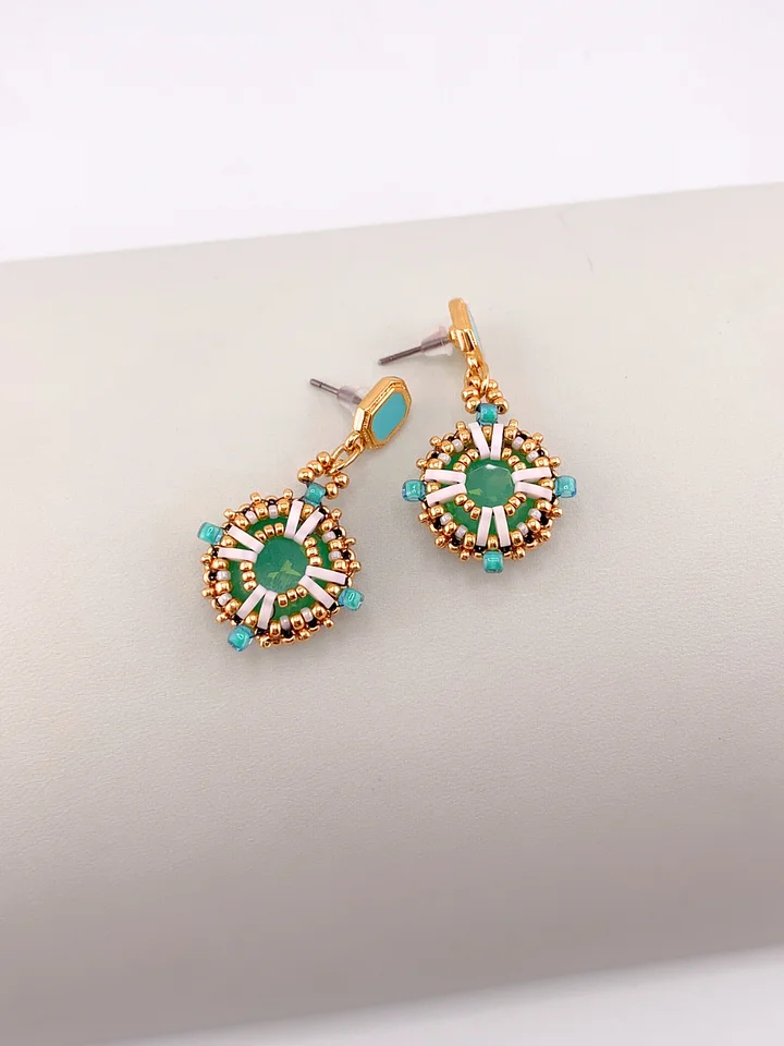 Taormina Beaded Crystal Earrings - Green, Gold product image (1)