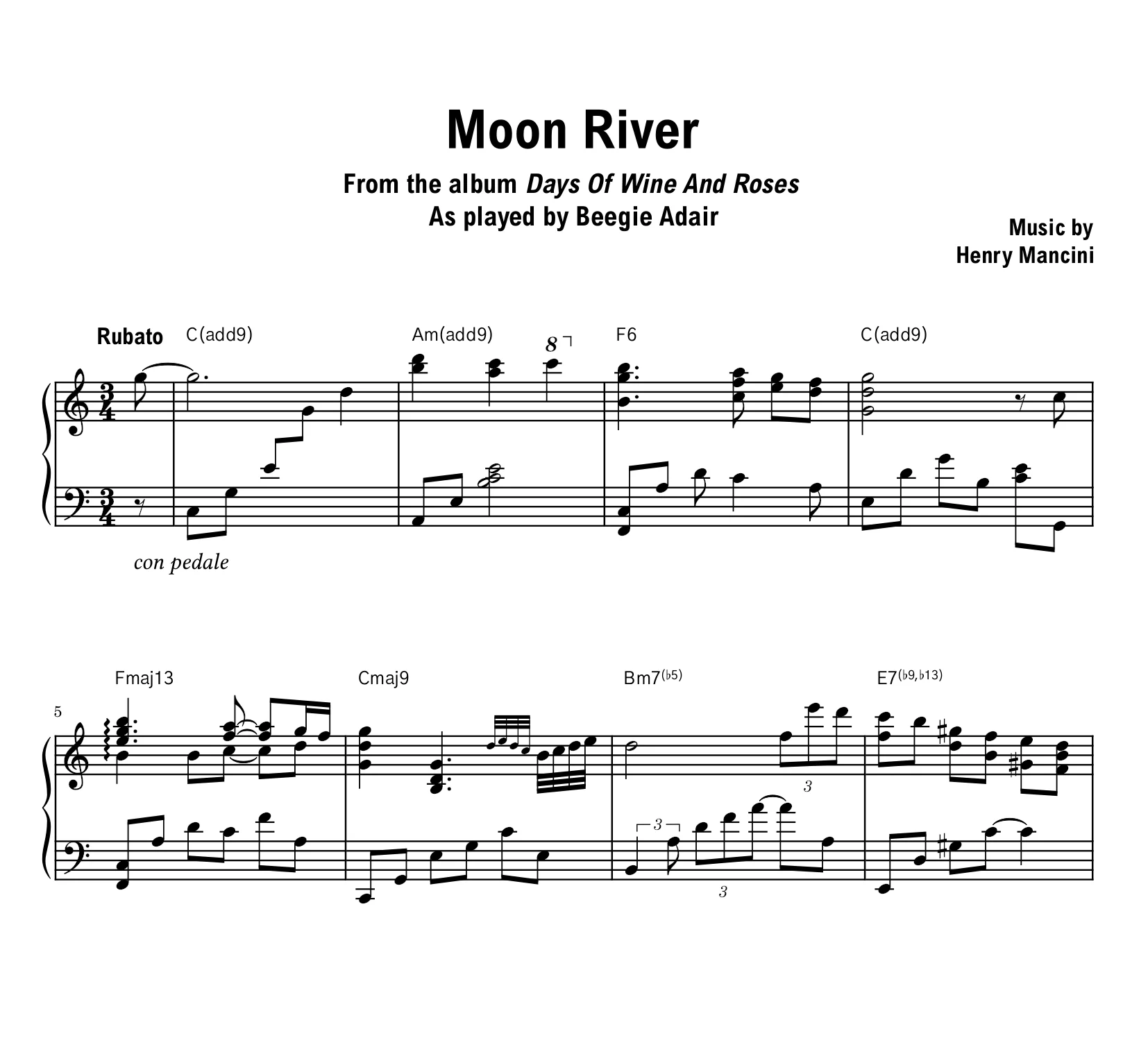 Beegie Adair - Moon River - Sheet music (PDF) product image (1)