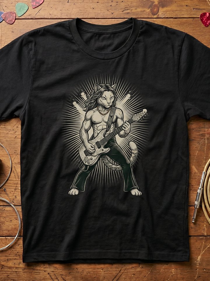 Mewno Bettencat Cat Guitar T-Shirt | Funny Rock Music Guitar Tee product image (1)